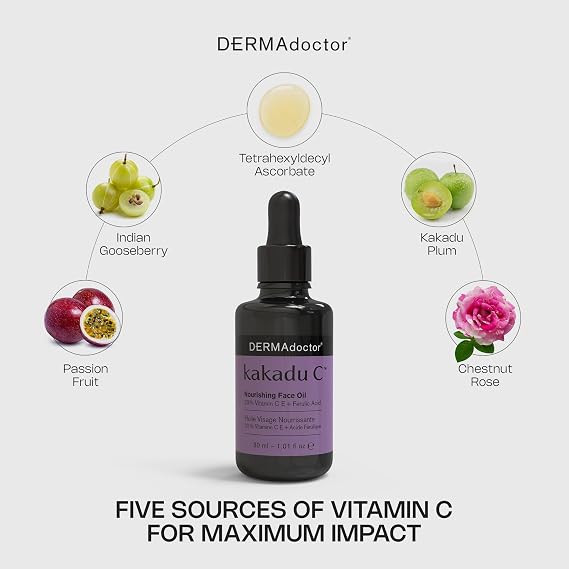 DERMAdoctor Vitamin C Oil for Face, Hydrating 20% Vitamin C Night Oil, 1 Oz