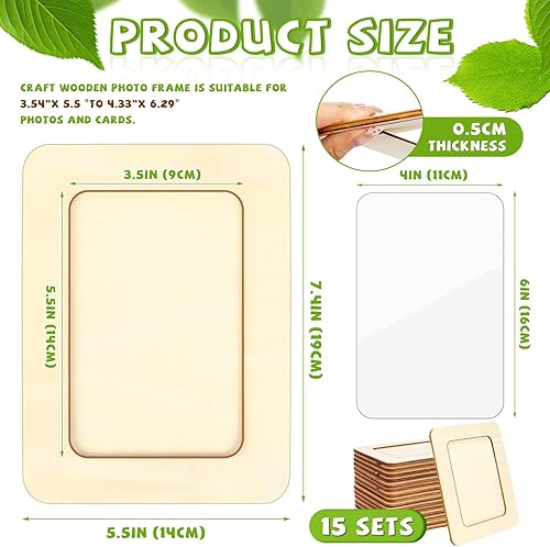 Vista 37 de Paquete de 15 marcos de fotos de madera para manualidades, marcos de fotos de madera para fotos de 4 x 6 pulgadas, marcos de fotos de pie sin