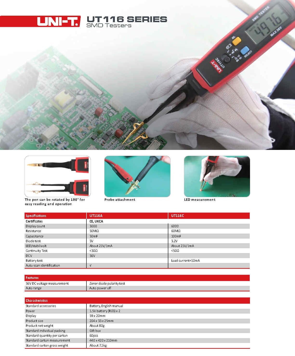 UNI-T Uni-Trend Multimeter clamp Meter UT116A UT116C Digital Tweezers Smart SMD Tester Electrical Multimeter Resistance Capacitance Continuity Diode Test Meter(UT116C)