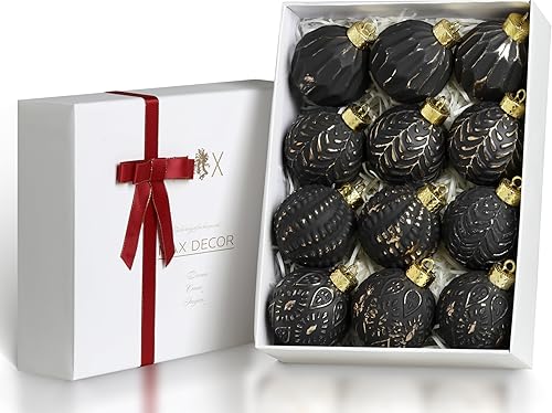 Adornos de bolas de Navidad rústicas negras y doradas, decoración vintage de árbol de Navidad de 3.15 pulgadas, 12 piezas grandes, inastillables,