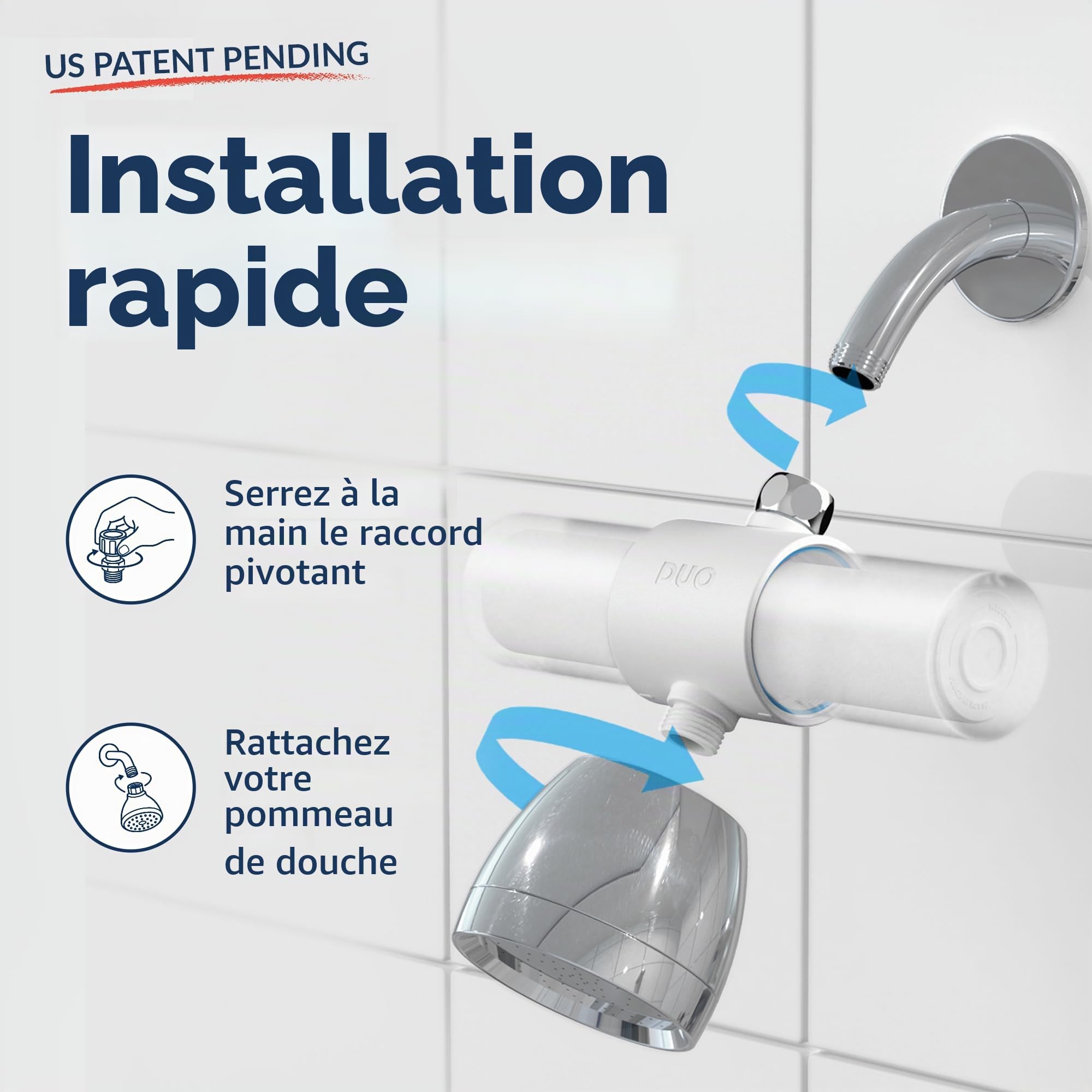 Filtre de pommeau de douche pour eau dure, filtre à eau de douche multi-étapes avec double cartouches filtrantes et connecteur à joint torique pivotant, filtres adoucissants d'eau pour éliminer le