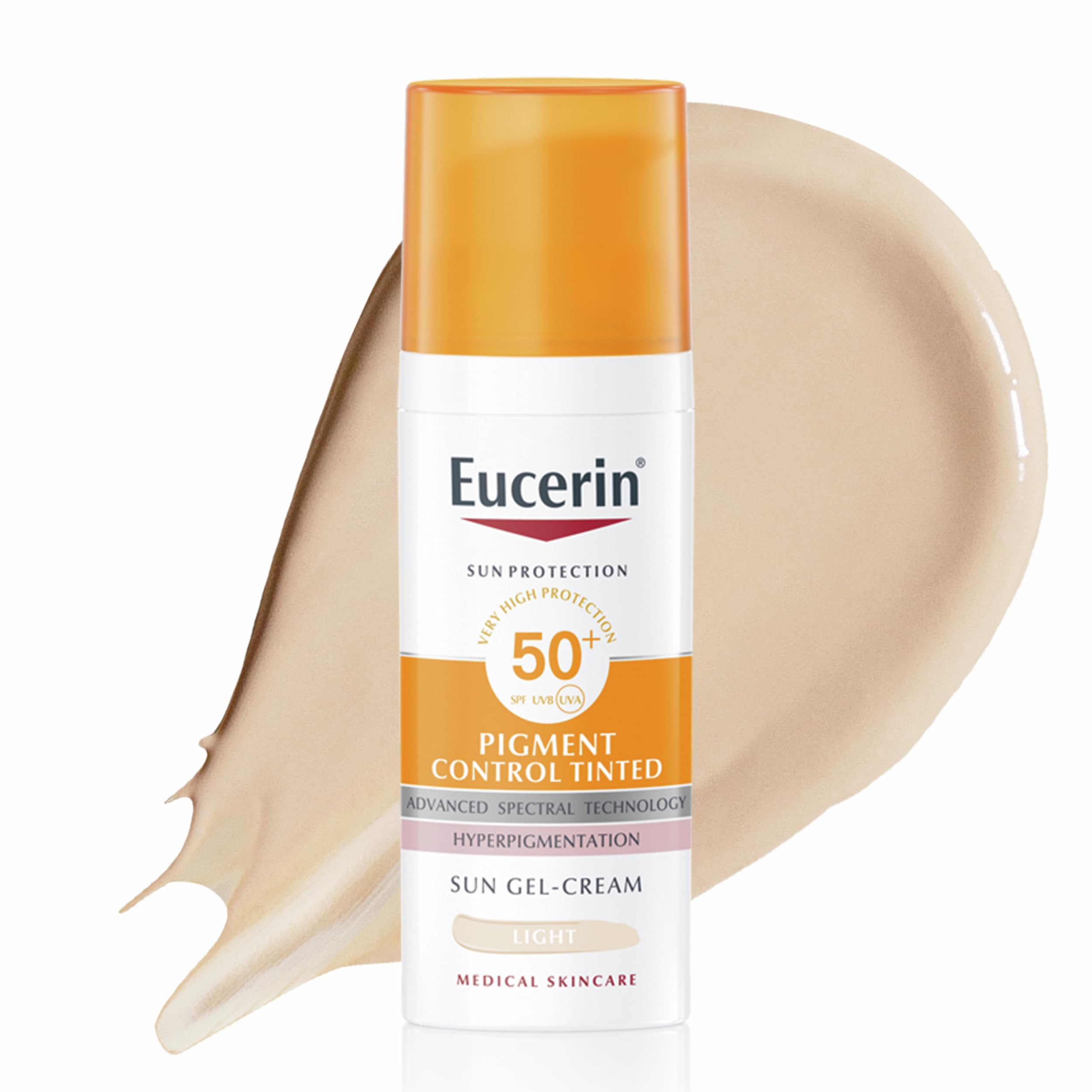 Eucerin Sun Pigment Control Tinted Face Gel-Cream SPF 50+ 50ml, Advanced Facial UVB/UVA Protection for All Skin Types, Tinted Sunscreen for An Even and Glowing Complexion, Shade: Light