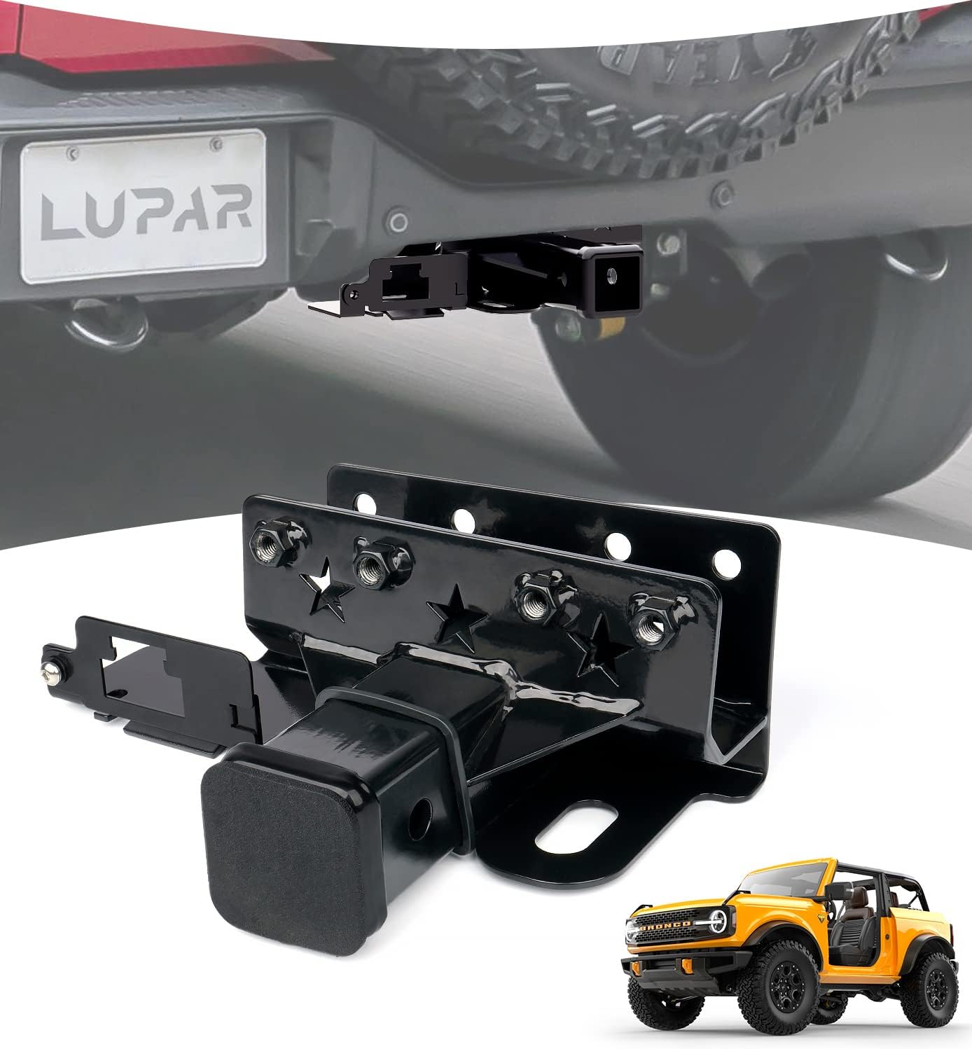 Lupar Trailer Tow Hitch, Aluminum Alloy 2” Receiver Hitch Compatible with Ford Bronco 2021-2022 2/4 Door, Rear Bumper Tow Hook - Black
