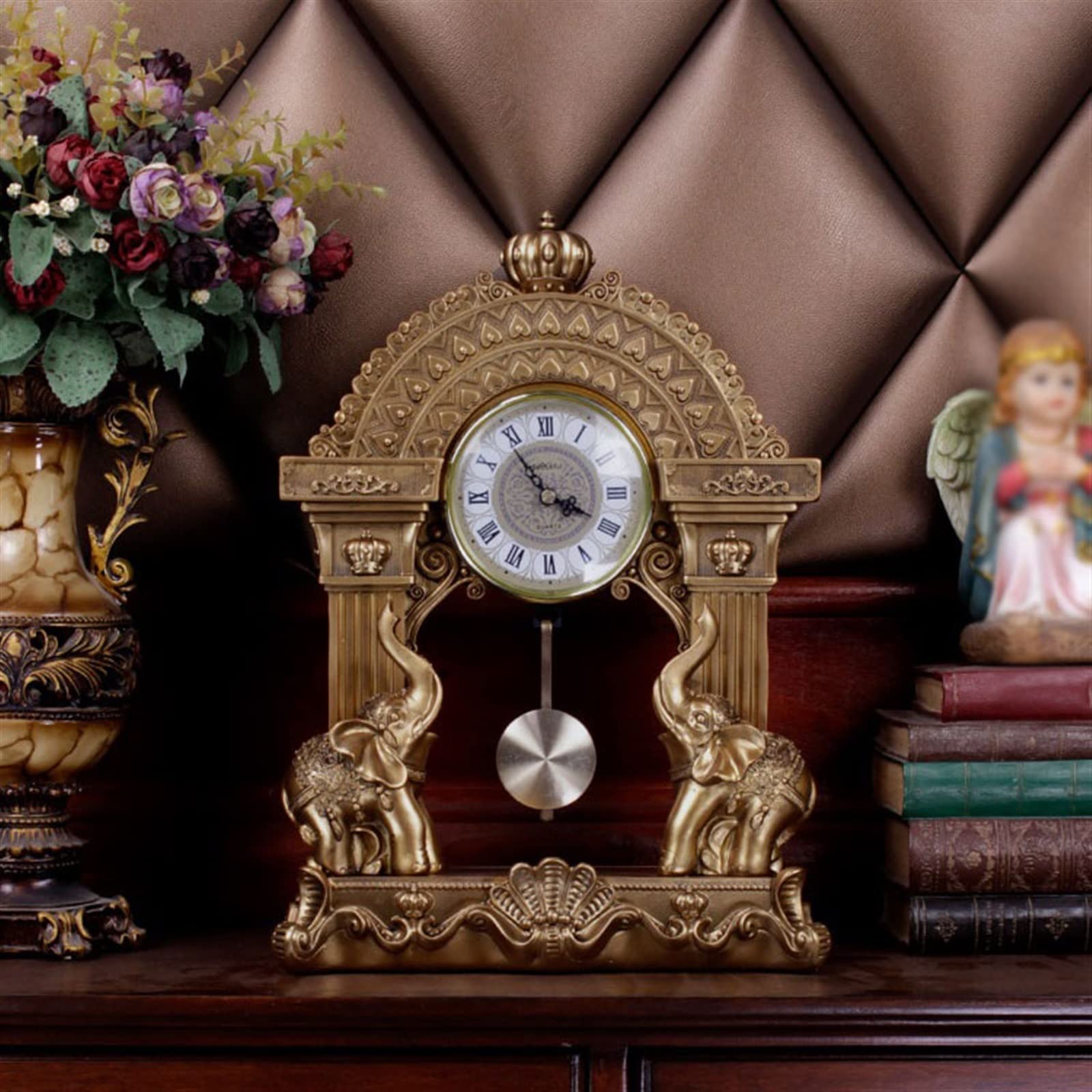 Décorative Style rétro européen Horloge de Bureau Salon cheminée décoration Horloge lumière Luxe Ornements Artisanat pour Bureau Chambre Table