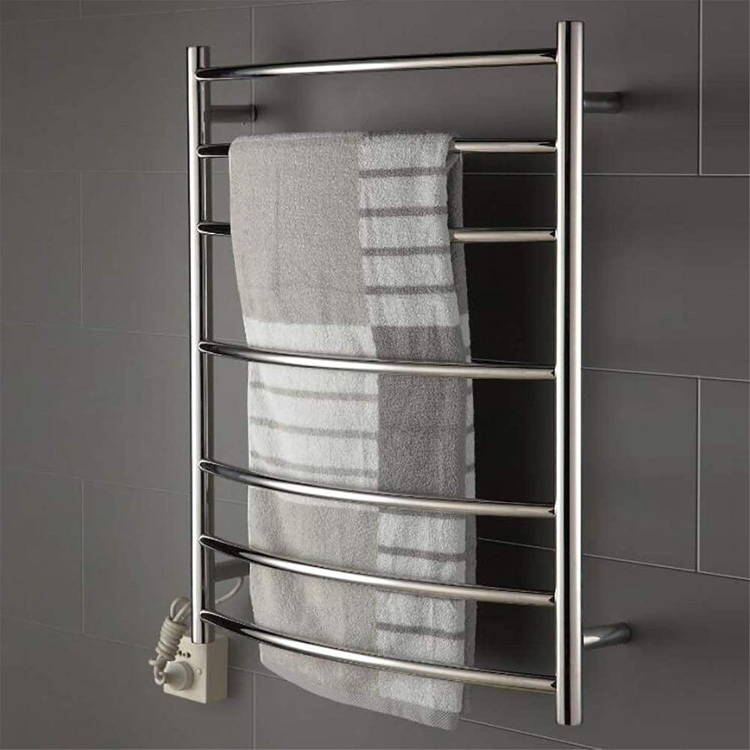 Bathroom Wall heaterTowel Warmer,HeatedTowelRail, ElectricTowel Warmer Wall-Mounted 304 Polished Stainless Steel Energy Saving CurvedTowelRail Home Bathroom Accessories(