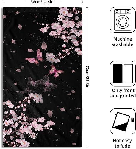 Miniatura 2 de Giwawa Toalla de mano con diseño de flor de cerezo rosa  Juego de 2 toallas de baño con mariposas abstractas de flores de Sakura y ramas de sakura,