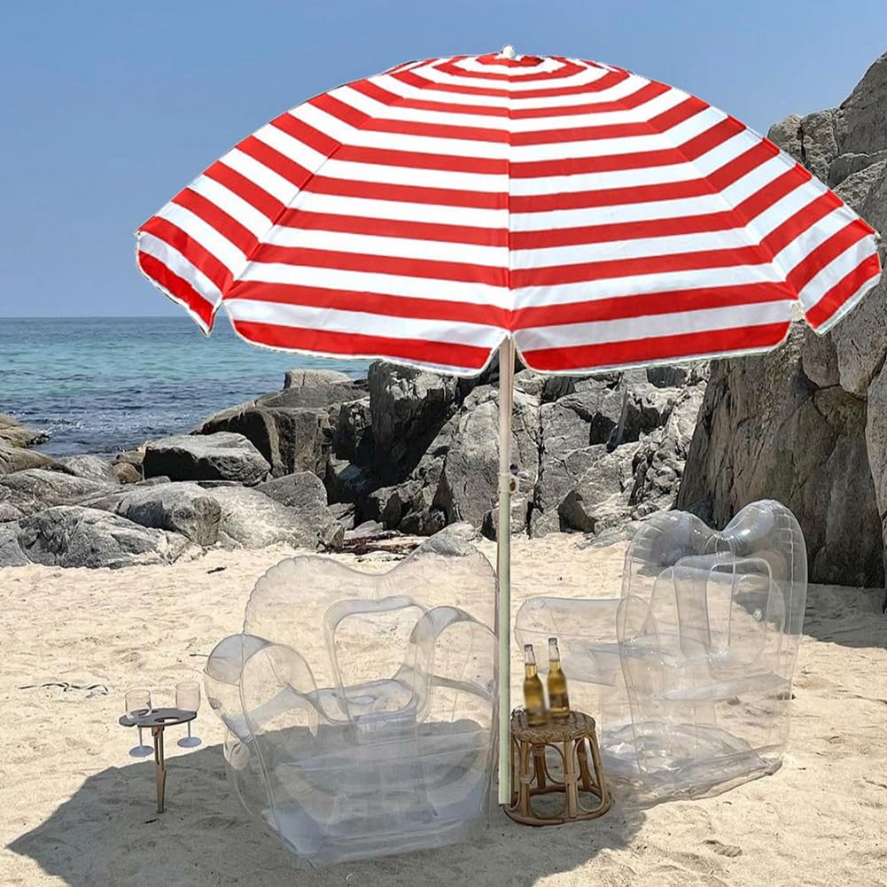 Duży Parasol W Paski, 200 Cm, Odporny Na Promieniowanie Uv, Okrągły, Przenośny Parasol Tarasowy Do Ogrodu, Na Taras, Podwórko,RedA-200cm(6.5ft)