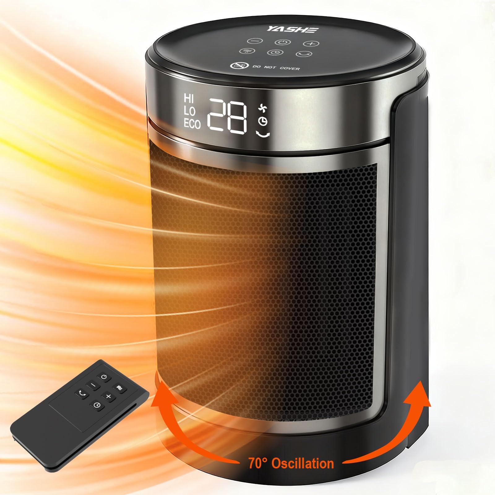 OSTBA Stufetta Elettrica Silenziosa 1500W, Riscaldatore Portatile a Basso Consumo per Camera da Letto e Ufficio, Stufa con Telecomando, ECO, Oscillazione 70°, Timer, Termoventilatore per Interni