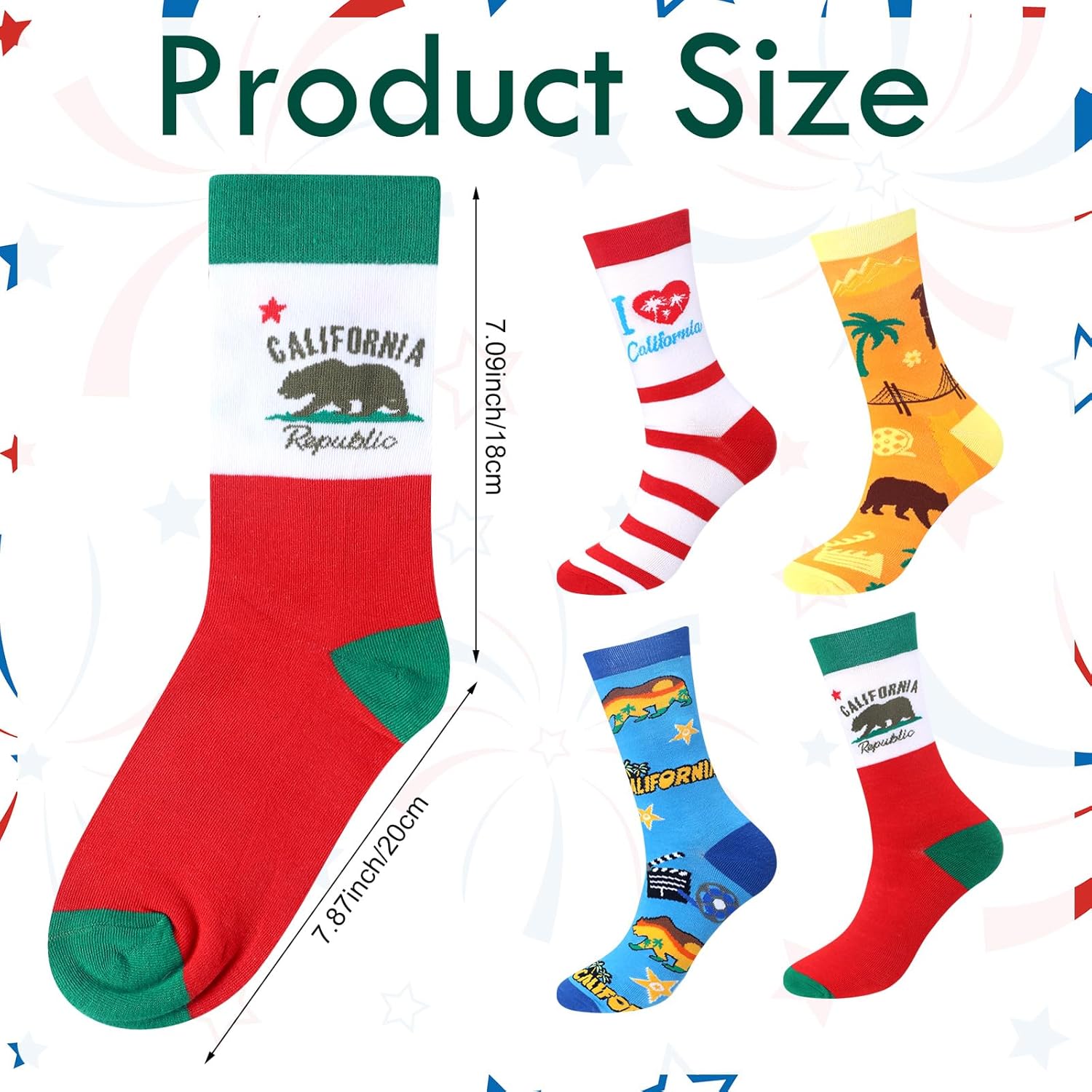 8 Pairs California Crew Socks Colorful Funny Travel & Cities Souvenir California City Socks for Birthday Christmas Men Women Gifts - Image 4