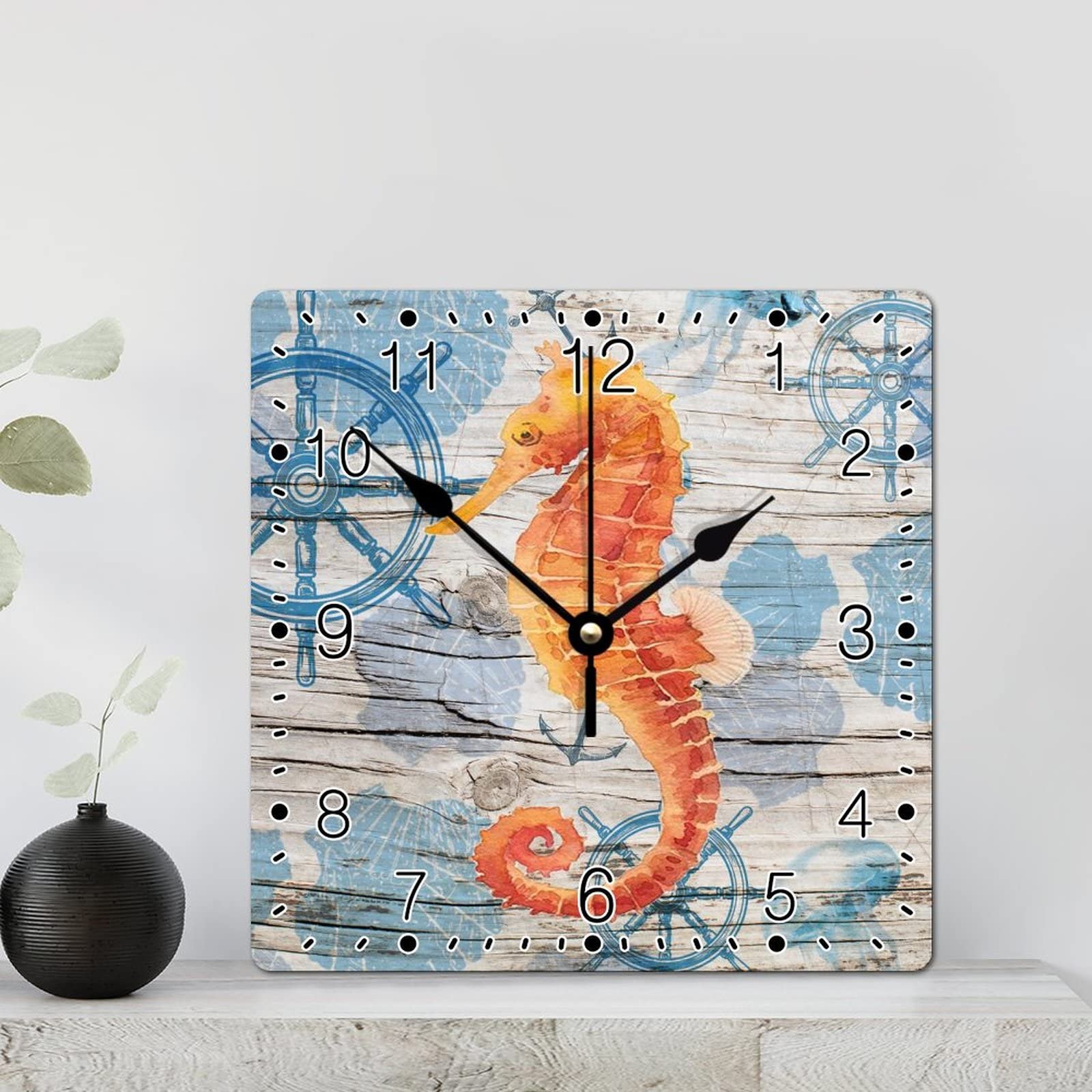 Horloge silencieuse sans tic-tac hippocampe rustique à piles