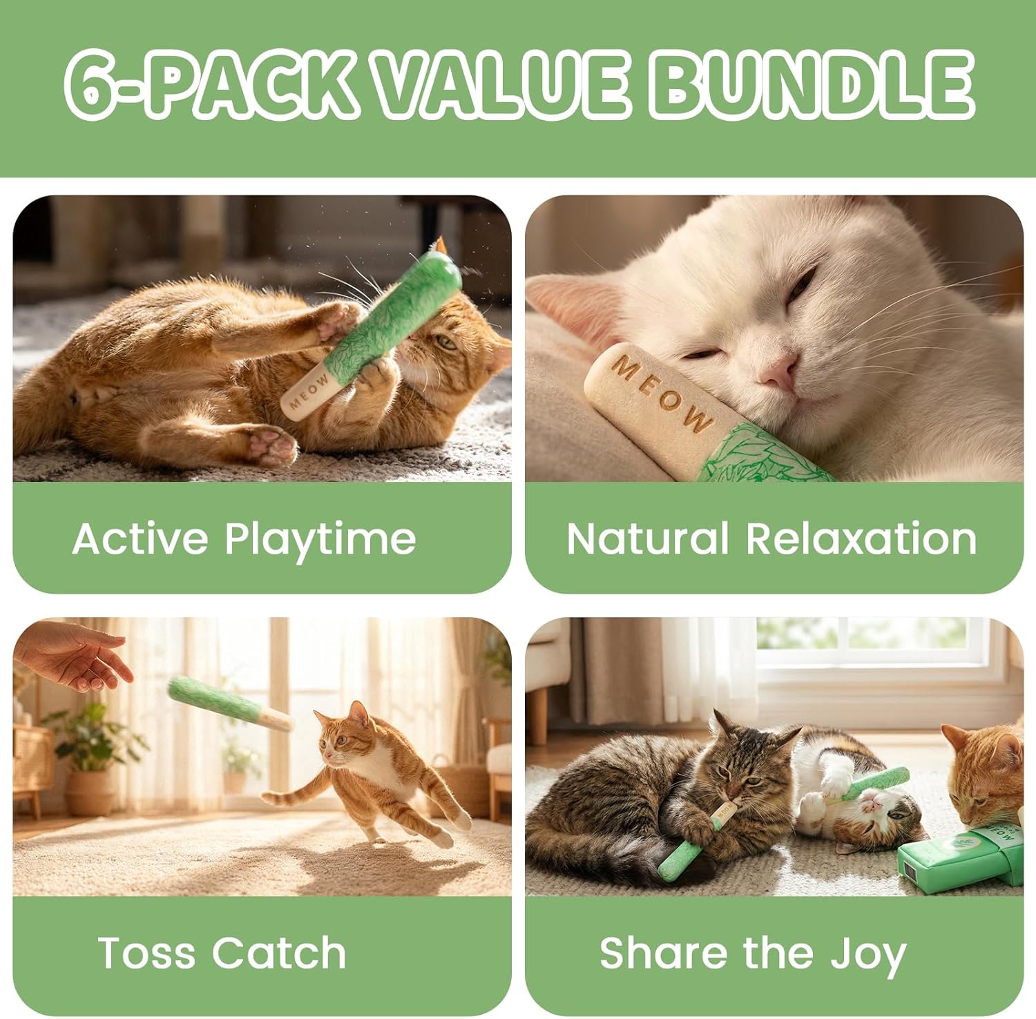 6 Pcs Cat Toys for Bored Indoor Adult Cats & Catnip Toys with 2 Bags, Potent Cat Chew Toy for Teeth Cleaning with Silvervine, Interactive Dental Plush Set for Boredom Relief and Pet Gifts