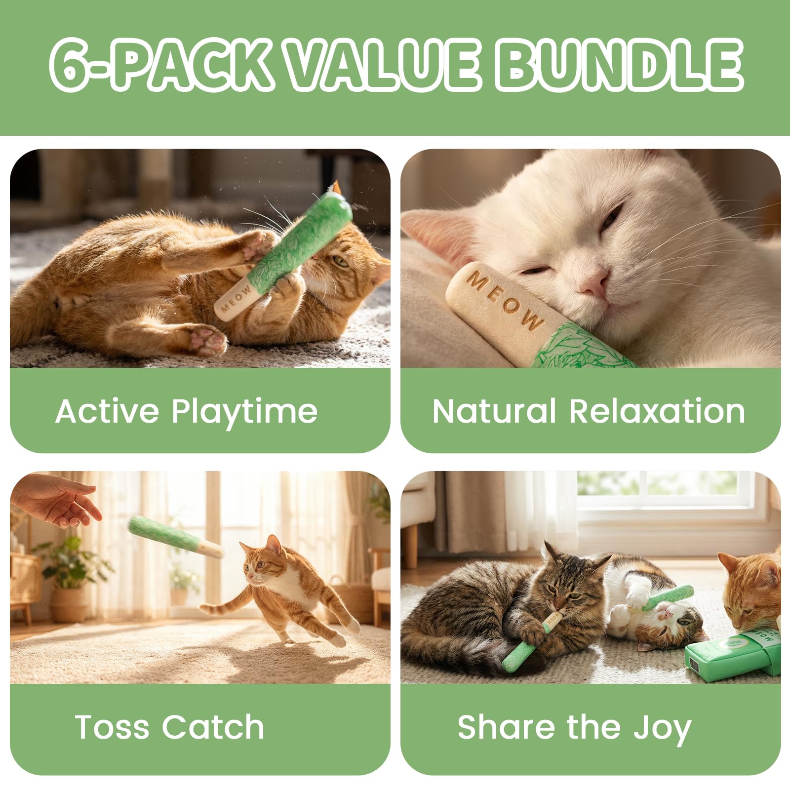 Paquete de 6 juguetes de hierba gatera para gatos masticables con 2 bolsas, orgánicos y seguros para gatitos, juguetes de dentición y juguetes de pateador, juguete divertido para aliviar el estrés
