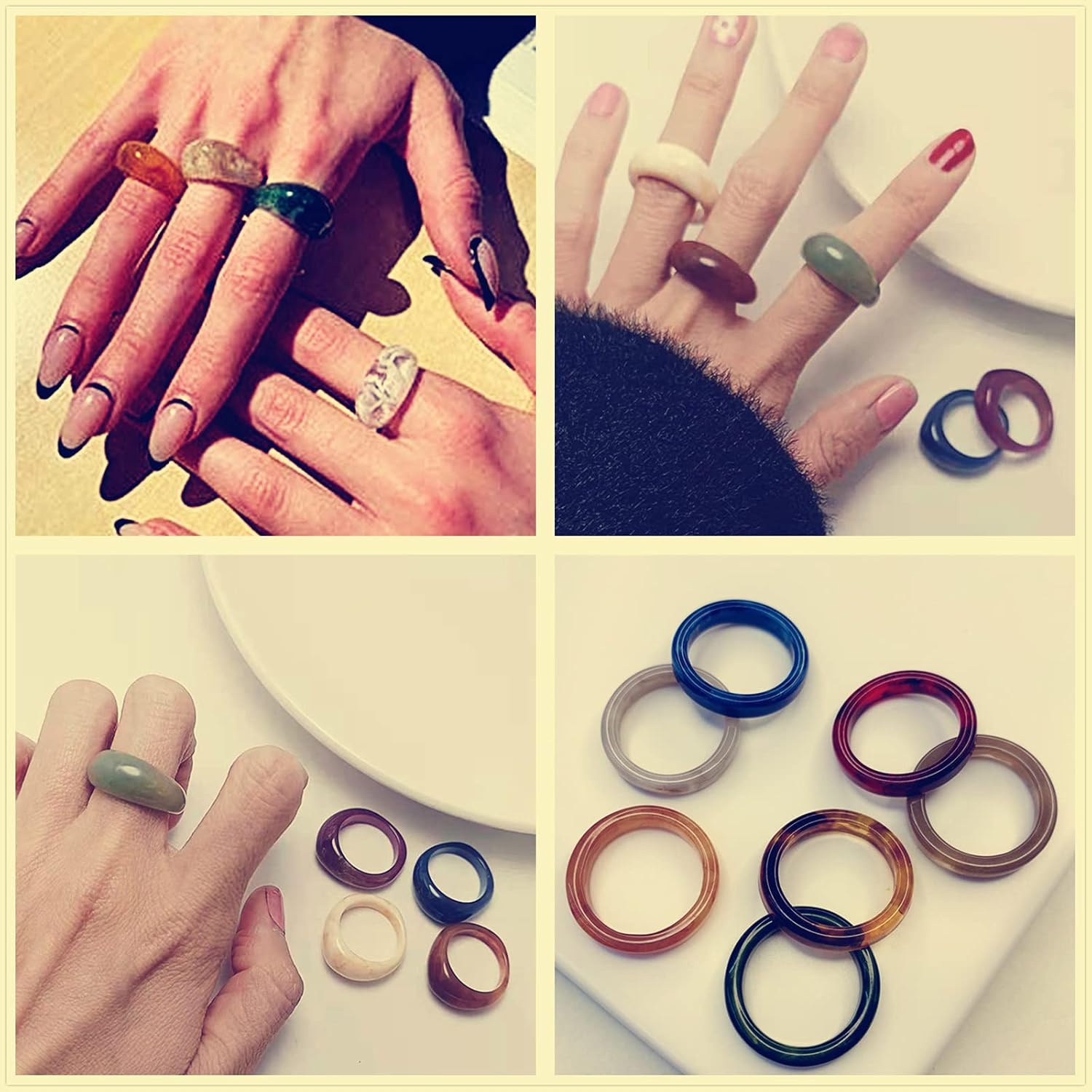 12 Pcs Resin Colorful Wide Thick Dome Knuckle Finger Stackable Joint Ring Retro Acrylic Transparent Vintage Jewelry Party Elegant Handmade Gift - Image 4