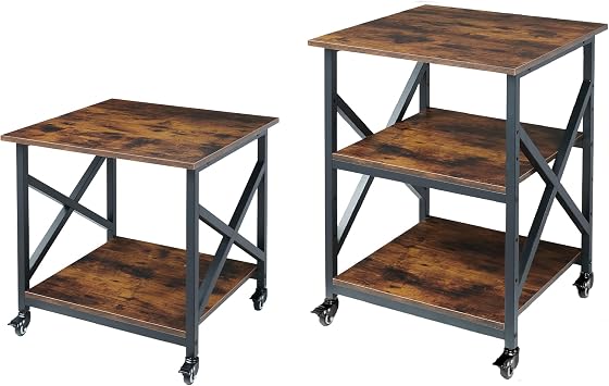 Fannova 23.6 x 23.6 Inches Large Printer Stand, Square Printer Table with Height Adjustable Storage Shelf, Rolling Printer Cart with Industrial Wheels for Home Office - Rustic Brown