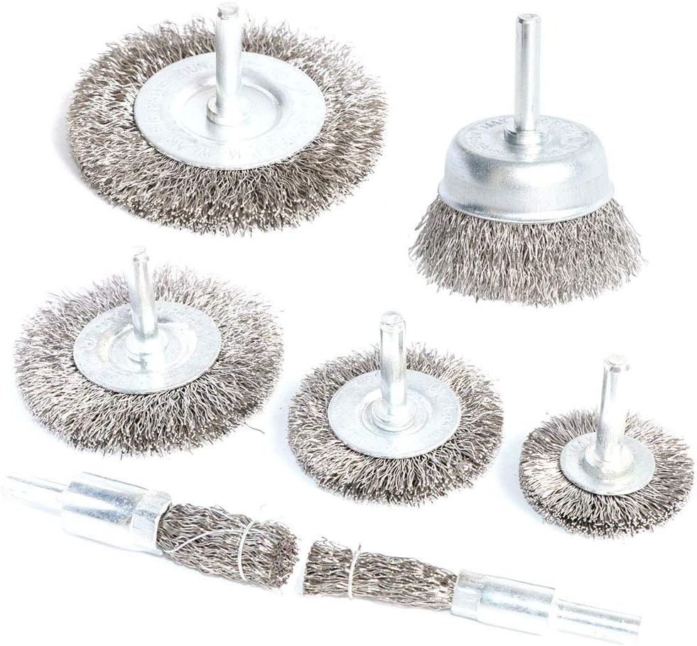 7PCS Stainless Steel Wire Wheel Brush, Coarse Crimped Cup Brush and End Brush Kit,Wire Brushes for Use in Machines