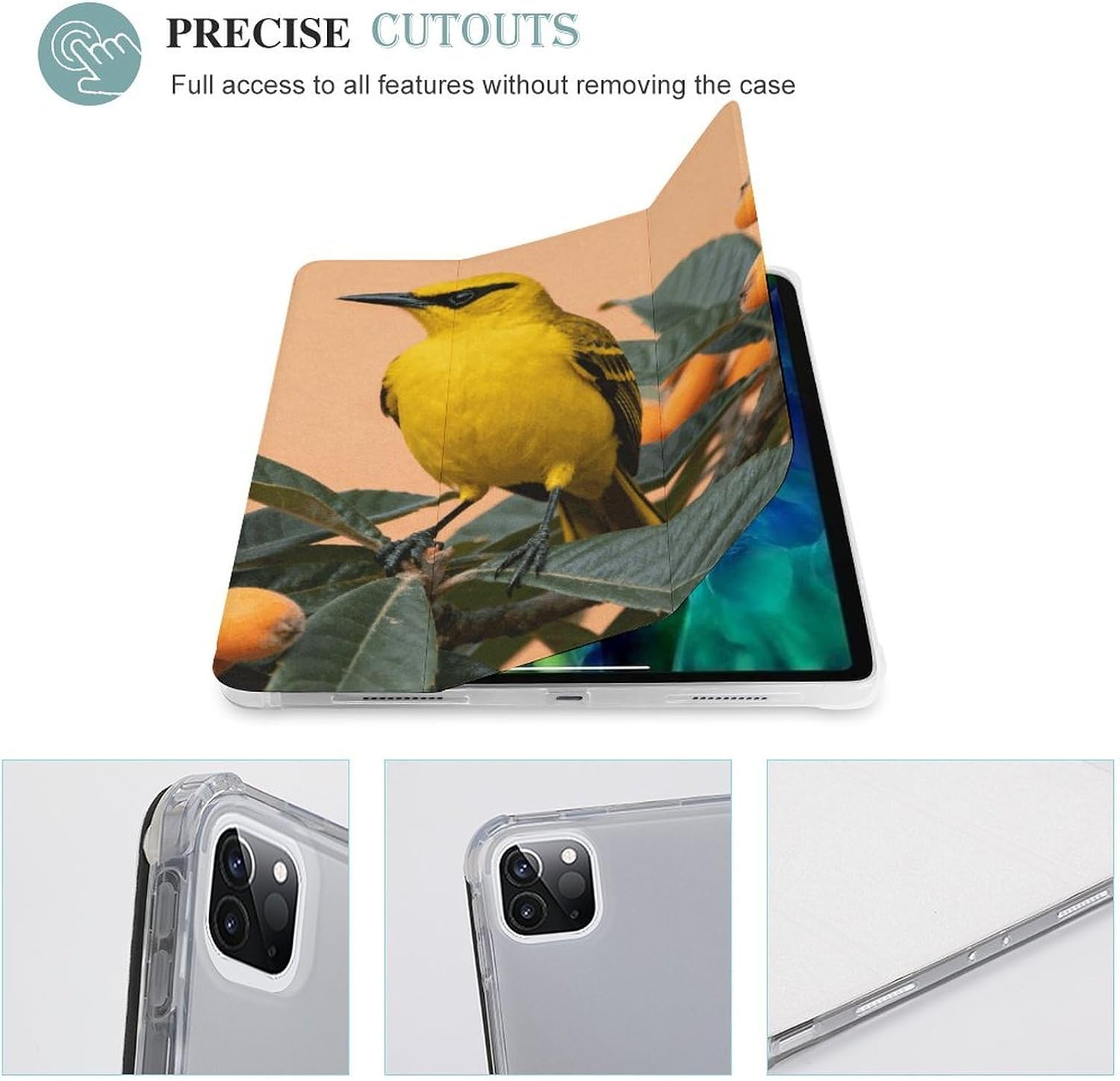 Black-naped Oriole Loquat 12.9 in Trifold for iPad Case with Pencil Holder image 4