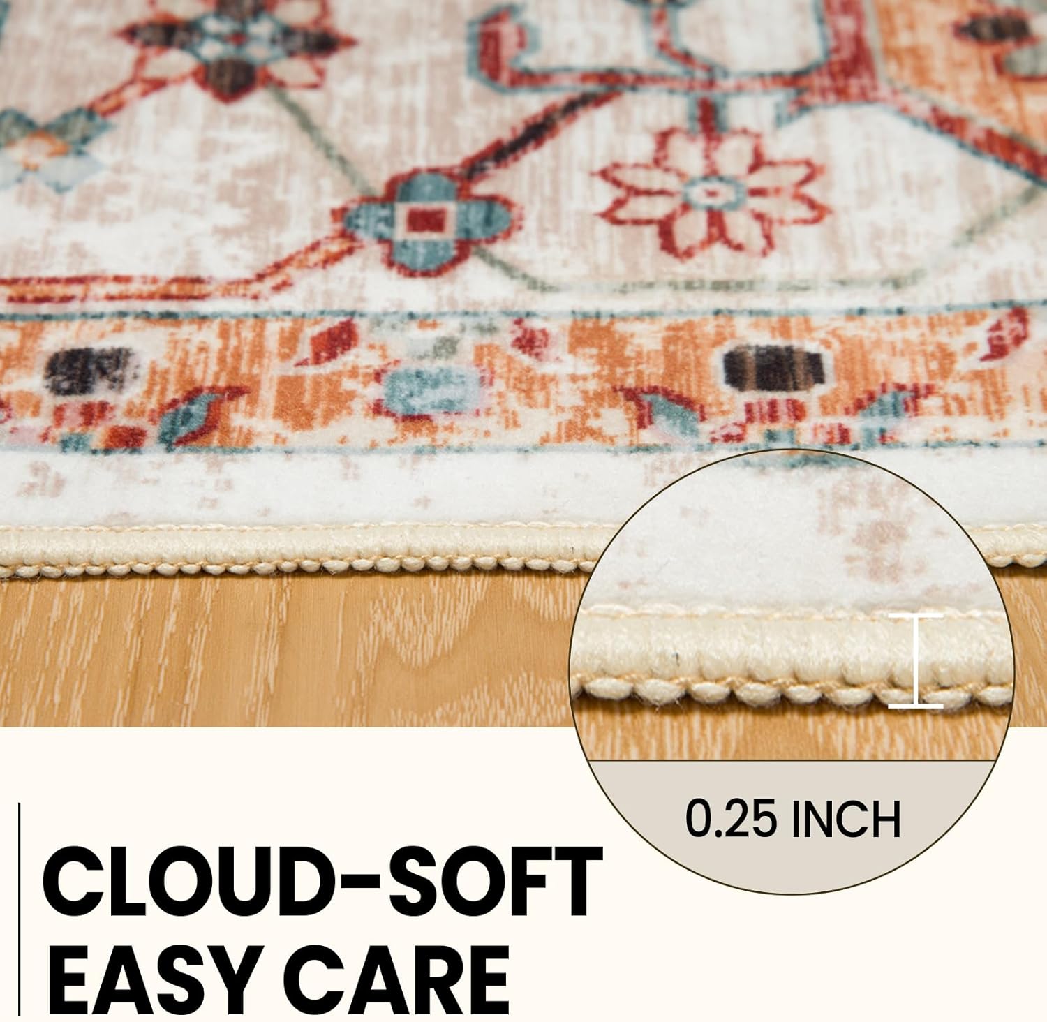 Washable 5x7 Area Rugs, Rugs for Living Room, Low-Pile Water&Stain Resistant Carpet Vintage Distressed Printed Non-Slip Carpet for Bedroom Bathroom Kitchen-Yellow/Brown