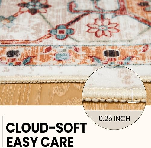 Miniatura 4 de Alfombra lavable de 2 x 8 pies, antideslizante, alfombra de pasillo de pelo bajo, tapete con estampado envejecido, alfombra de área suave para