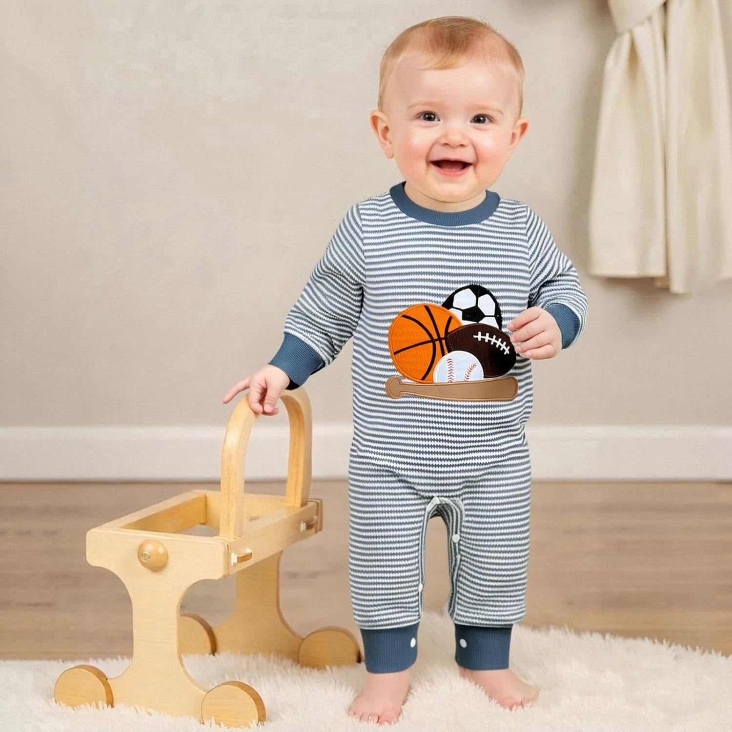 SAYOO Infant Baby Boy Football Outfit Rugby Print Funny Sweatshirt Romper Playsuit Football Season Cotton One-piece Jumpsuit - Image 3