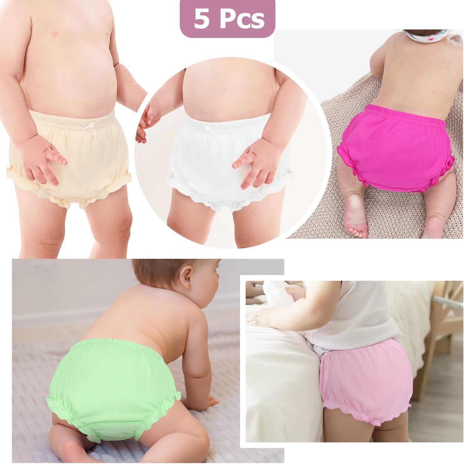 5-Pack Infant Baby Girls Ruffle Diaper Cover Elastic Bloomer Toddler Girl's Cotton Shorts Toddler Underwear