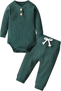Newborn Infant Baby Boy Girl Clothes Long Sleeve Button Knit Solid Ribbed Top Pants Outfit Set