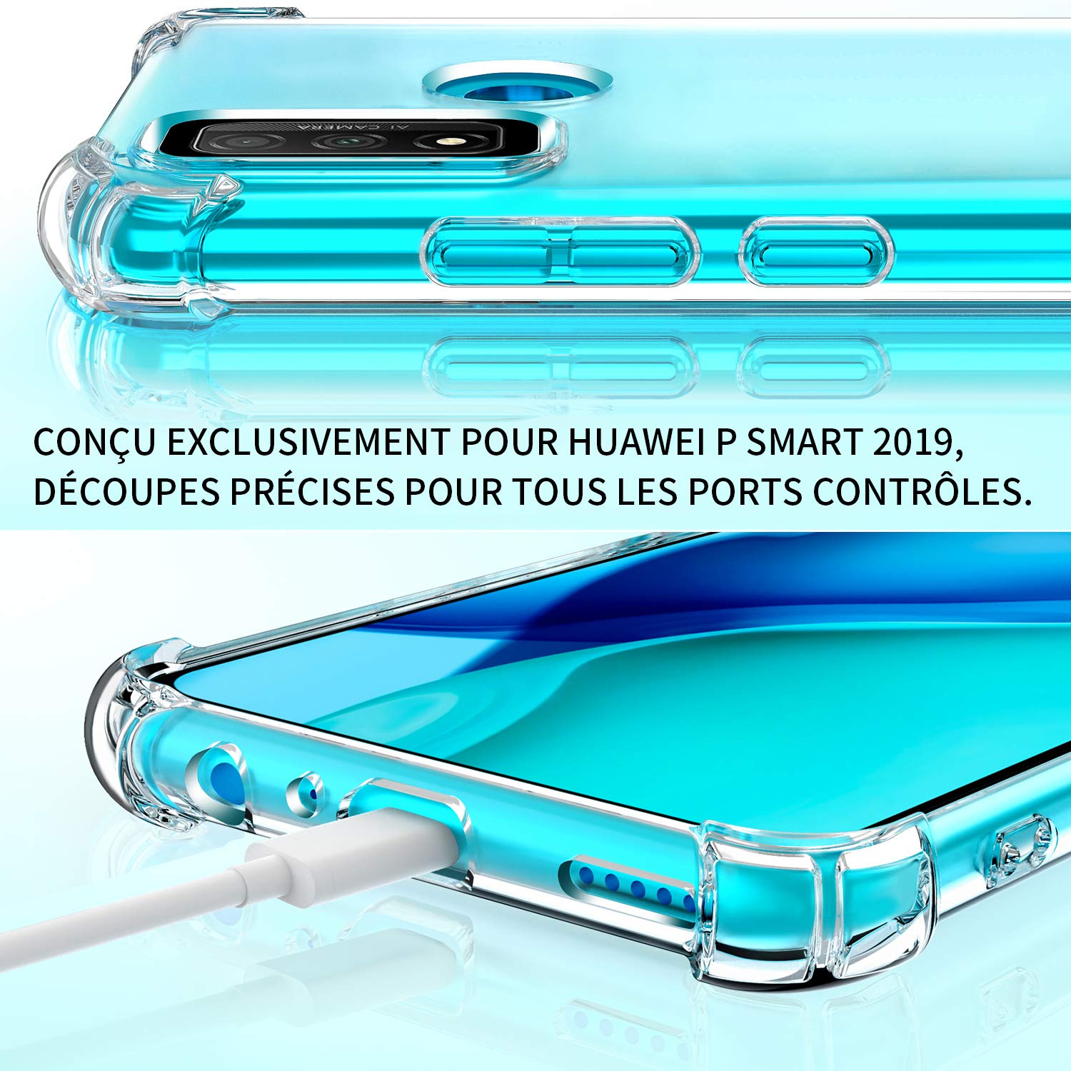 ZXLZKQ Custodia Cover + Pellicola Protettiva Vetro Temperato per Huawei Honor 20e (6.21 pollice), Protezione in Silicone Morbido Trasparente TPU Case