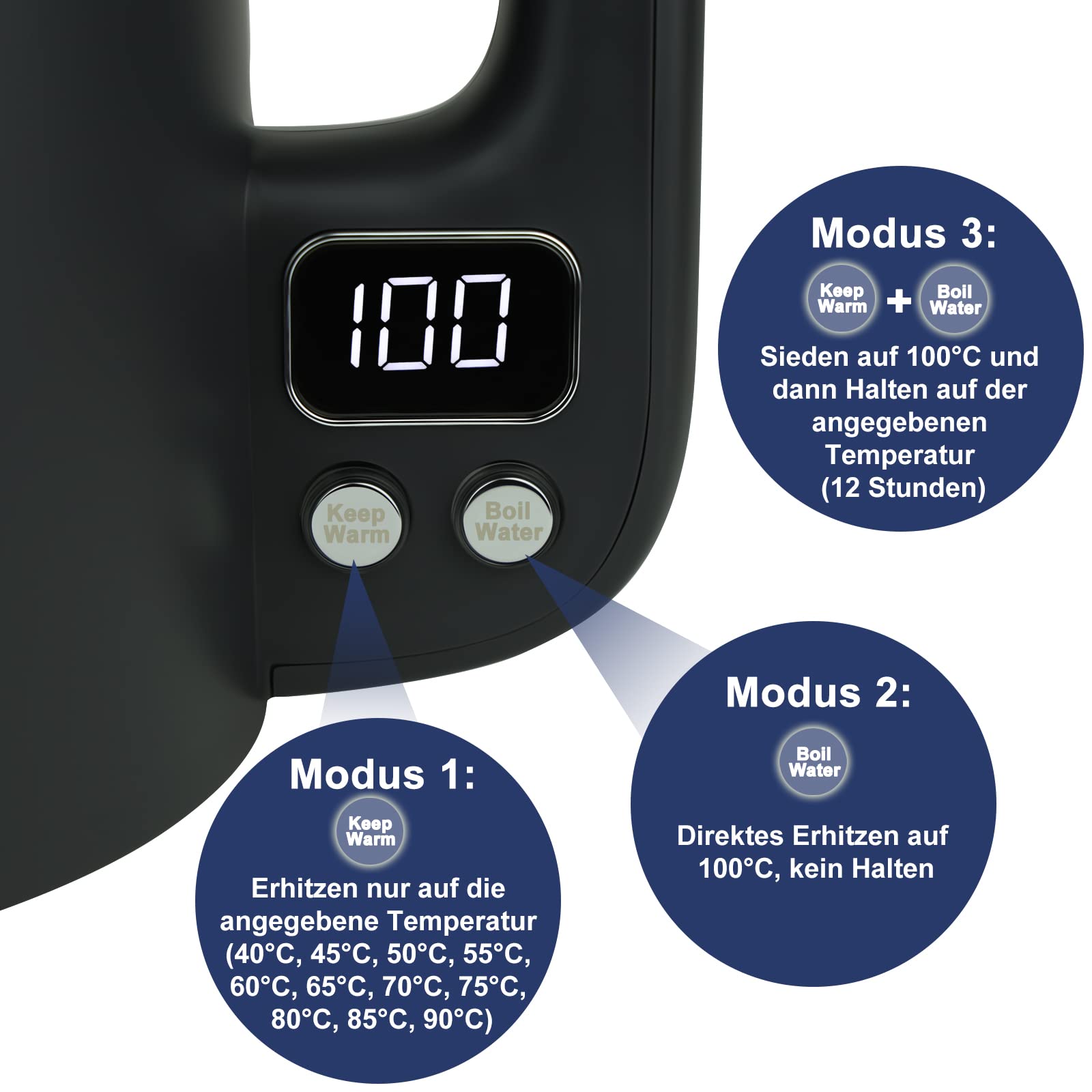 Bear 1.7L 304 Edelstahl Mit 11 Temperaturen Wasserkocher,1800w Trockenaufschutz, Doppelter Verbrühungsschutz, Bpa Frei, Lcd Anzeige Precision Control, Temperatureinstellung (40°C-100°C)