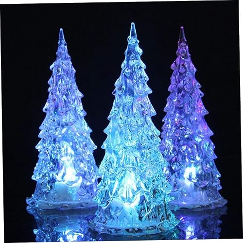 Árbol de Navidad de cristal, 3 piezas de acrílico de 6.5 pulgadas, pequeño adorno de árbol de Navidad con luz LED que cambia de color, luz nocturna