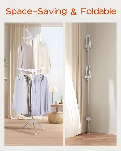 Vista 3 de Tendedero plegable para ropa de 74.8 pulgadas, 2 niveles, con riel giratorio para 54 piezas de ropa, ahorro de espacio, interior, acero inoxidable