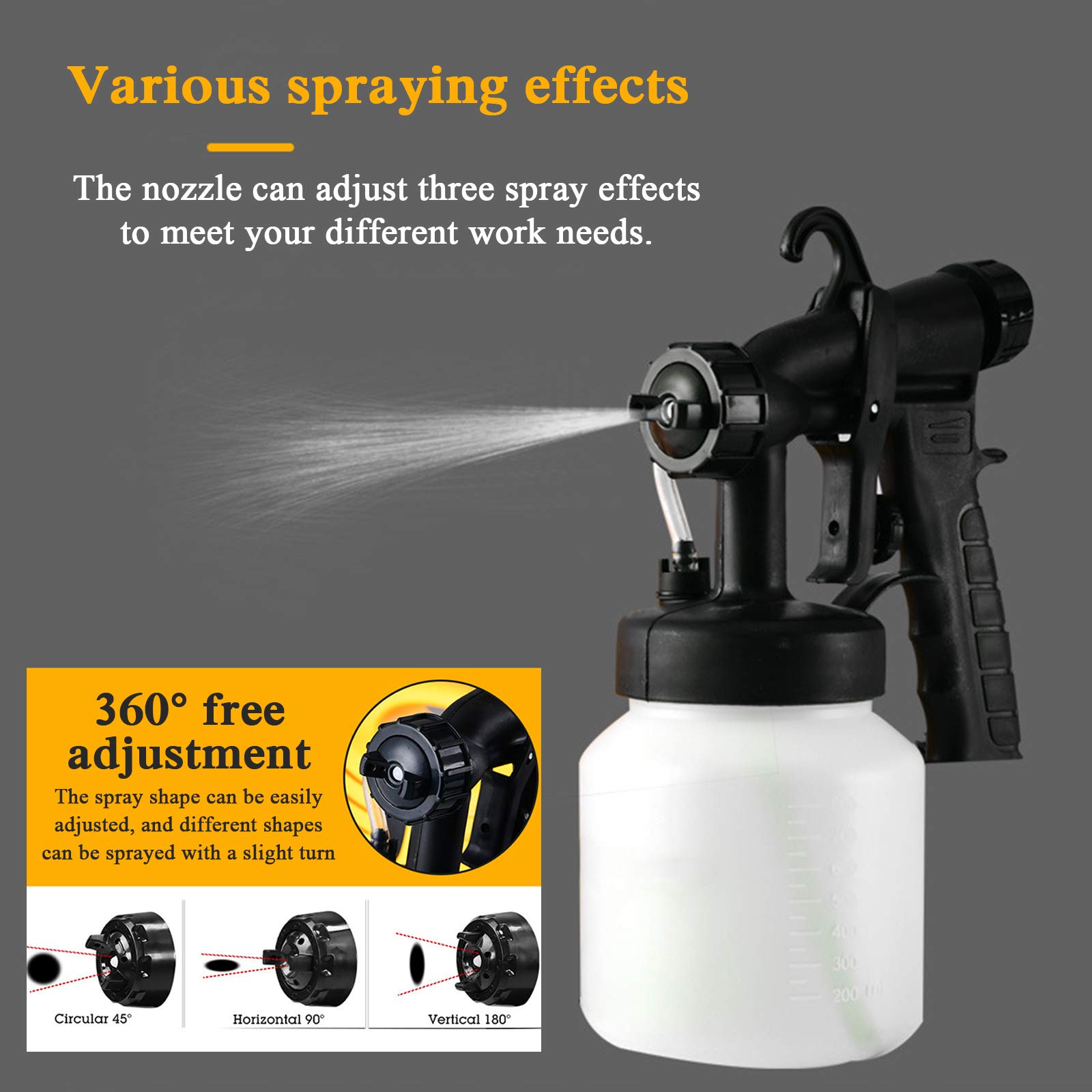 Pulverizador De Pintura 650W, Pistola De Pintura Con Depósito De Pintura De 800 Ml Y 1.1M Manguera, 3 Modos De Pintar Para Pintura Y Decoración De Bricolaje