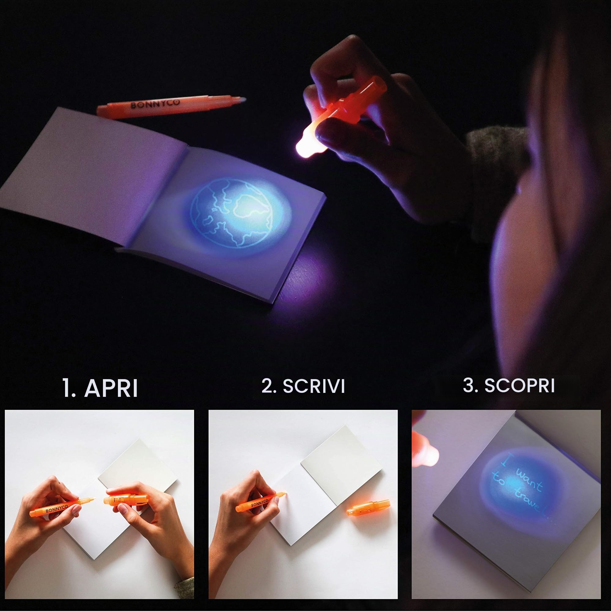 BONNYCO Penna Invisibile e Taccuino, 32 Pezzi. Gadget Compleanno Bambini, Regalini Fine Festa Compleanno. Regalino Fine Festa, Giocattoli Pignatta. Gadget Bambini con Penna Spia, Scuola Bomboniere