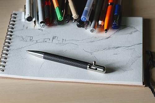 Miniatura 8 de BASTION Bolígrafo de fibra de carbono y acero inoxidable más 2 repuestos de tinta azul de gel, punta fina de metal de lujo (0.020 in) para mujeres y