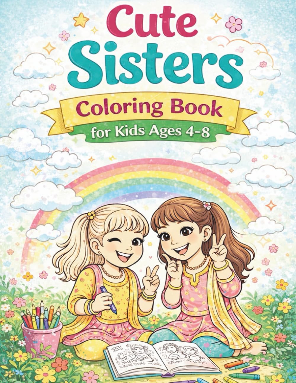 Cute Sisters Coloring Book for Kids Ages 4–8: Fun & Easy Coloring Pages of Indian Sisters Playing, Learning, Celebrating & Growing Together