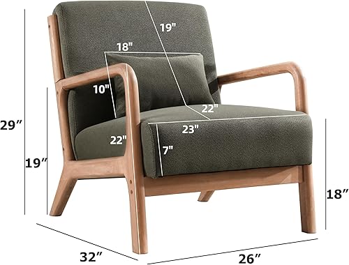 Miniatura 71 de INZOY - Sillón decorativo de mediados de siglo con estructura de madera, tapizados, para sala de estar, con cojín para la cintura, sillón de lectura