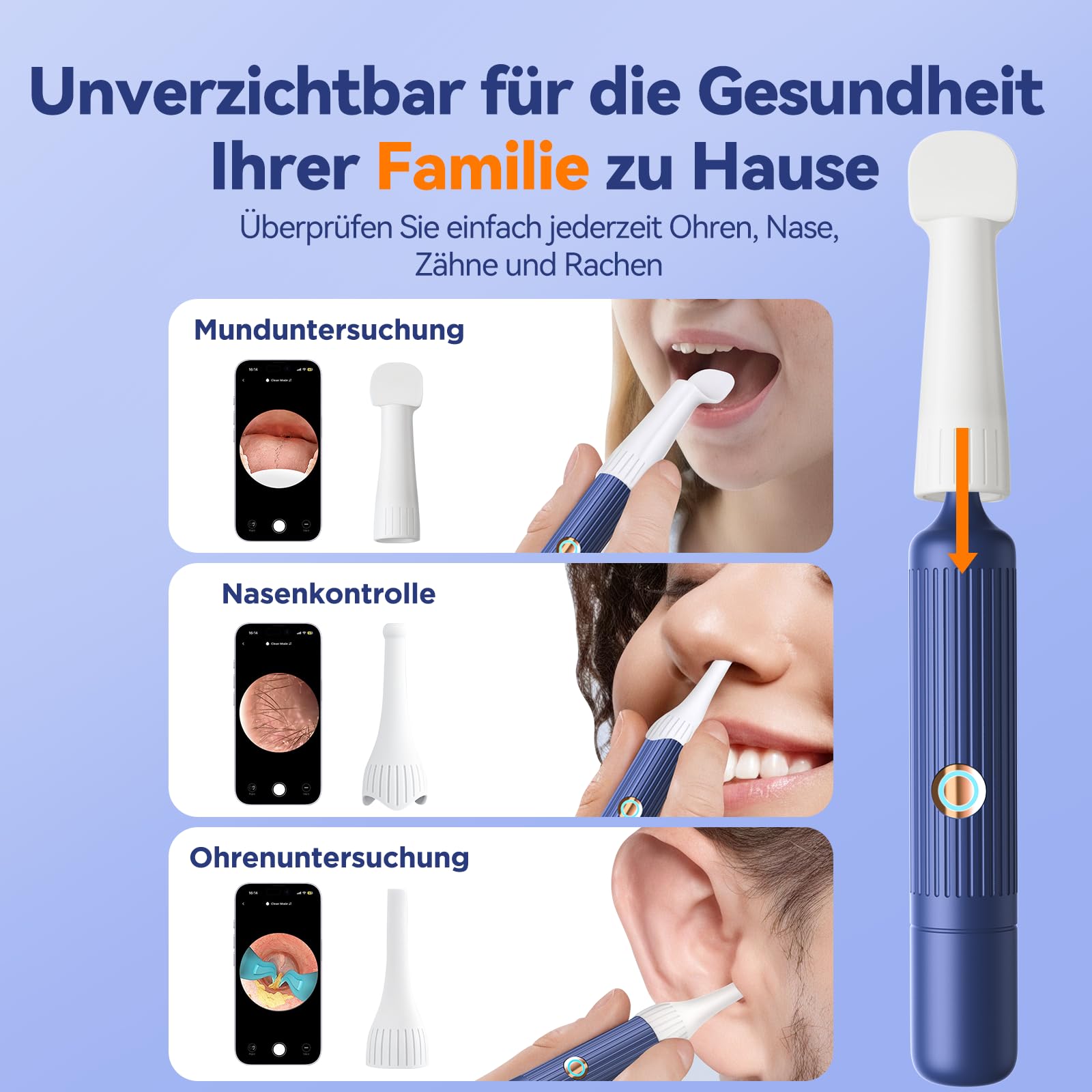 Ohrenschmalz Entferner Otoskop: 1920P HD WiFi Flexibler Ohrreiniger mit Kamera - 2025 NEW 360°-Weitwinkel Ear Cleaner mit licht für Ohren/Nasen/Hals-Untersuchungen Otoskop für Erwachsene Kinder