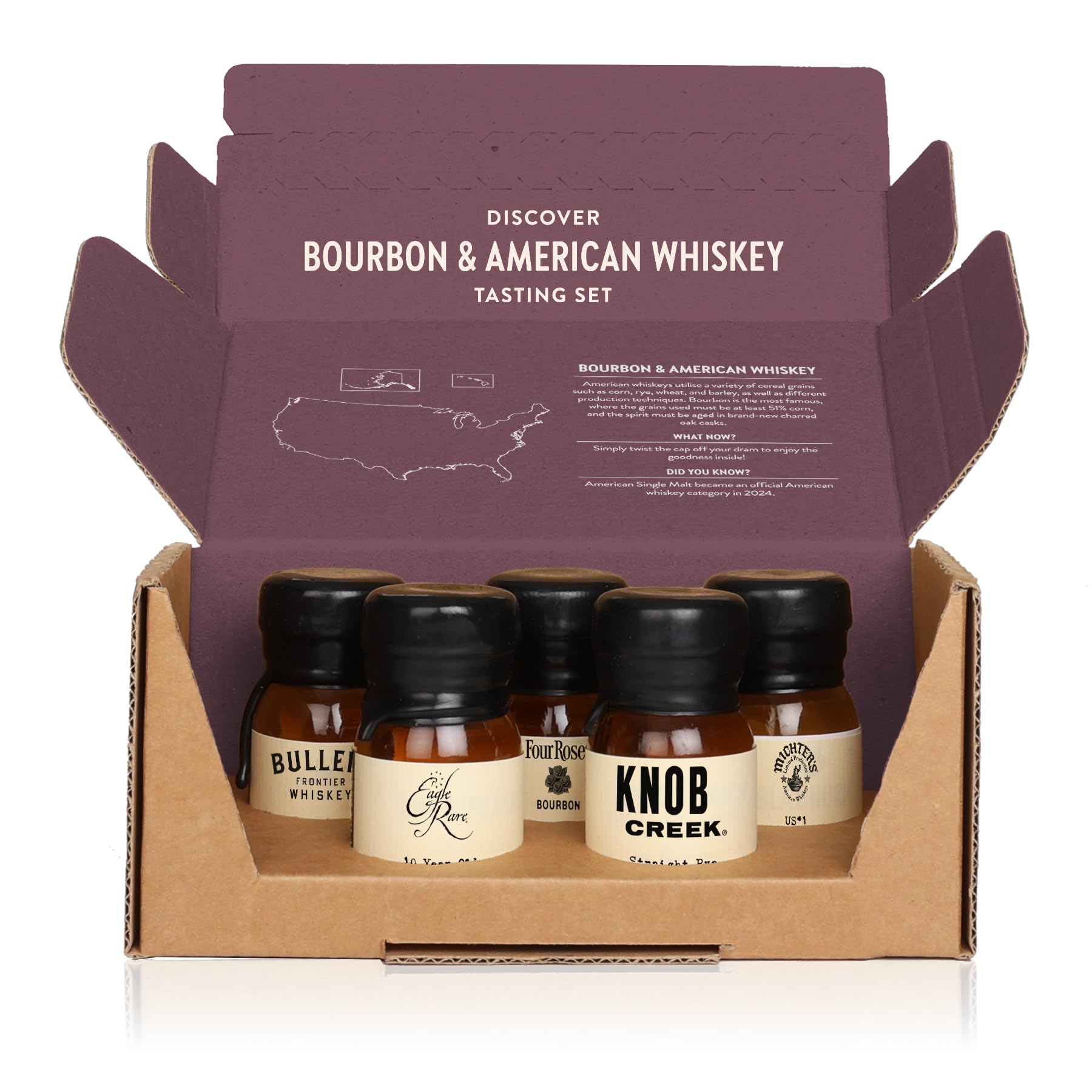 Drinks by the Dram Bourbon & American Whiskey Discovery Set - 5 x 3cl Drams of Whiskey from US Distilleries - Whisky Gift Set