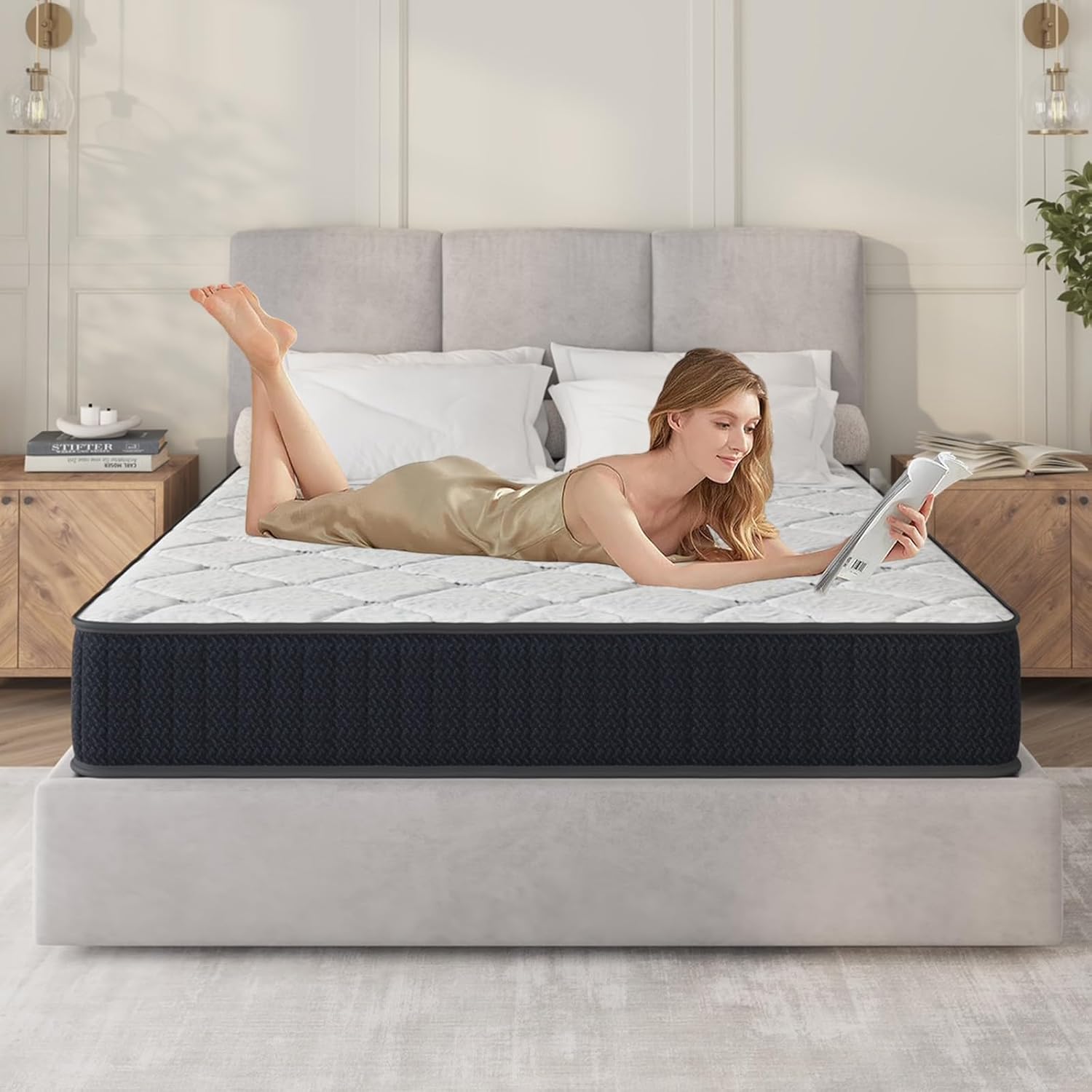 King Size Mattress, 10 Inch Hybrid Mattress in a Box, Memory Foam & Individual Pocket Springs, Pressure Relief & Motion Isolation, Soft & Breathable, Medium Firm Feel (King)