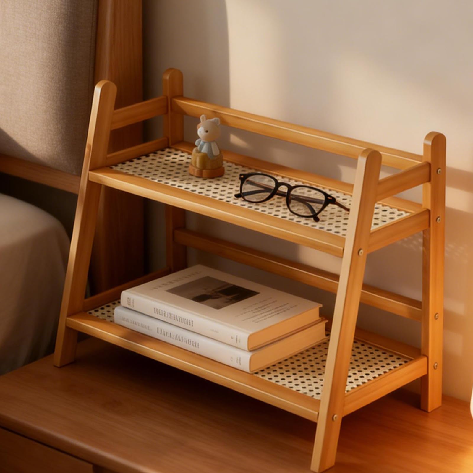 PORFOYO Juego de 2 estantes de cocina, estante de madera para especias, organizador de cocina, estante estilo escalera de madera, organizador de armario de cocina, estante de almacenamiento para