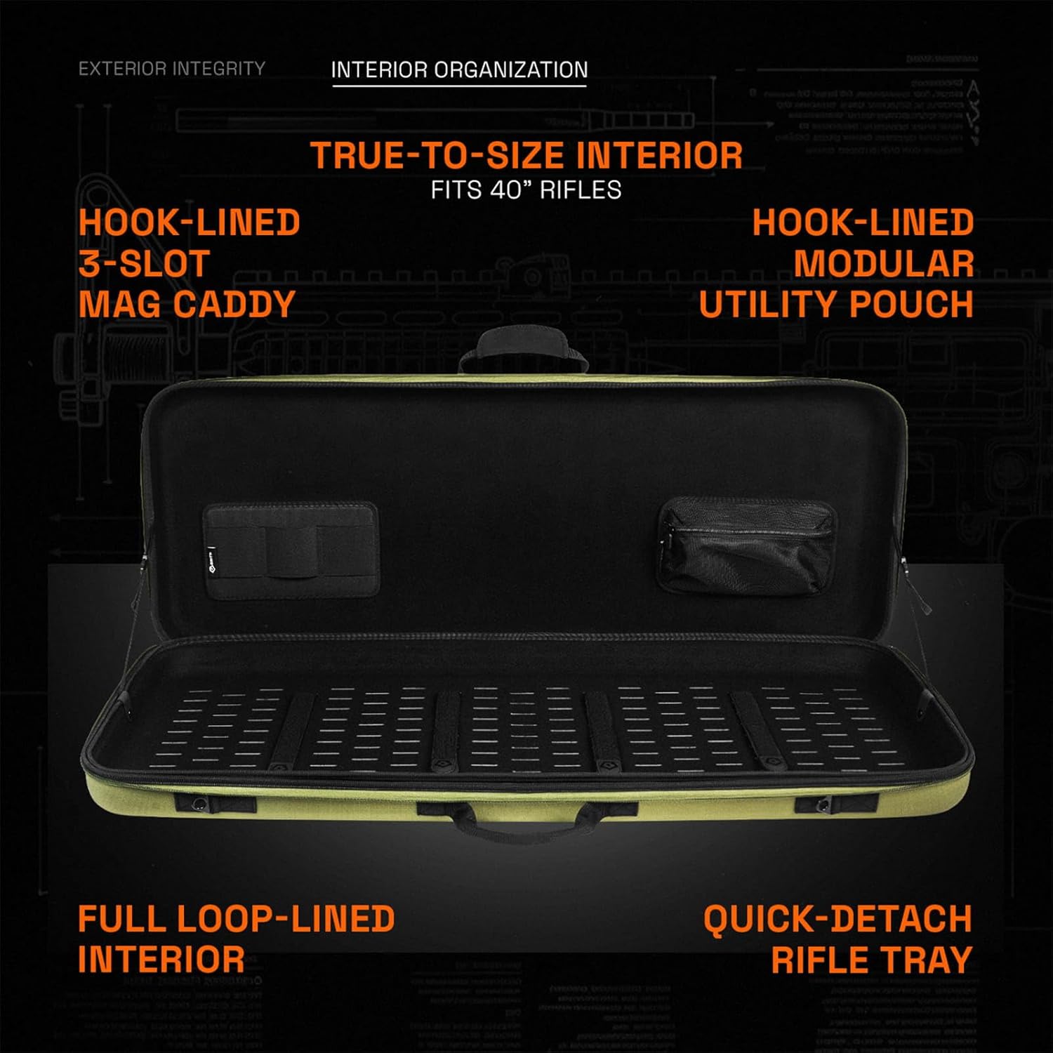 GRITR 42" Double Tactical Gun Case for Rifles & Shooting Accessories, Scoped Rifle EVA Case w/Durable Foam Insert, Lockable Zippers, 3-Mag Caddy, Zippered Pouch & Adjustable Shoulder Strap