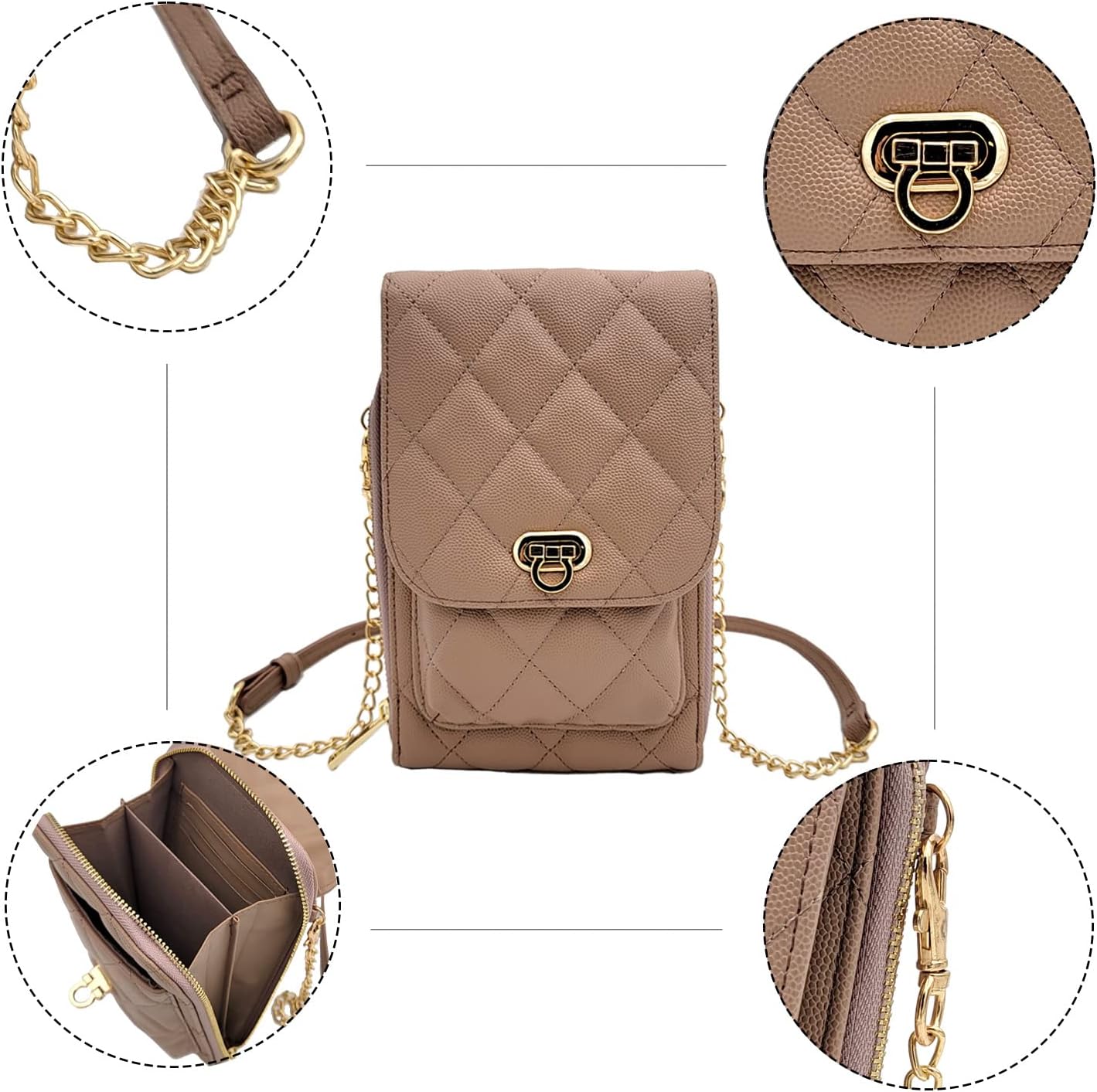 Phone Crossbody Bags for Women Small Vegan Leather Mini Shoulder Wallet Card Quilted Purse