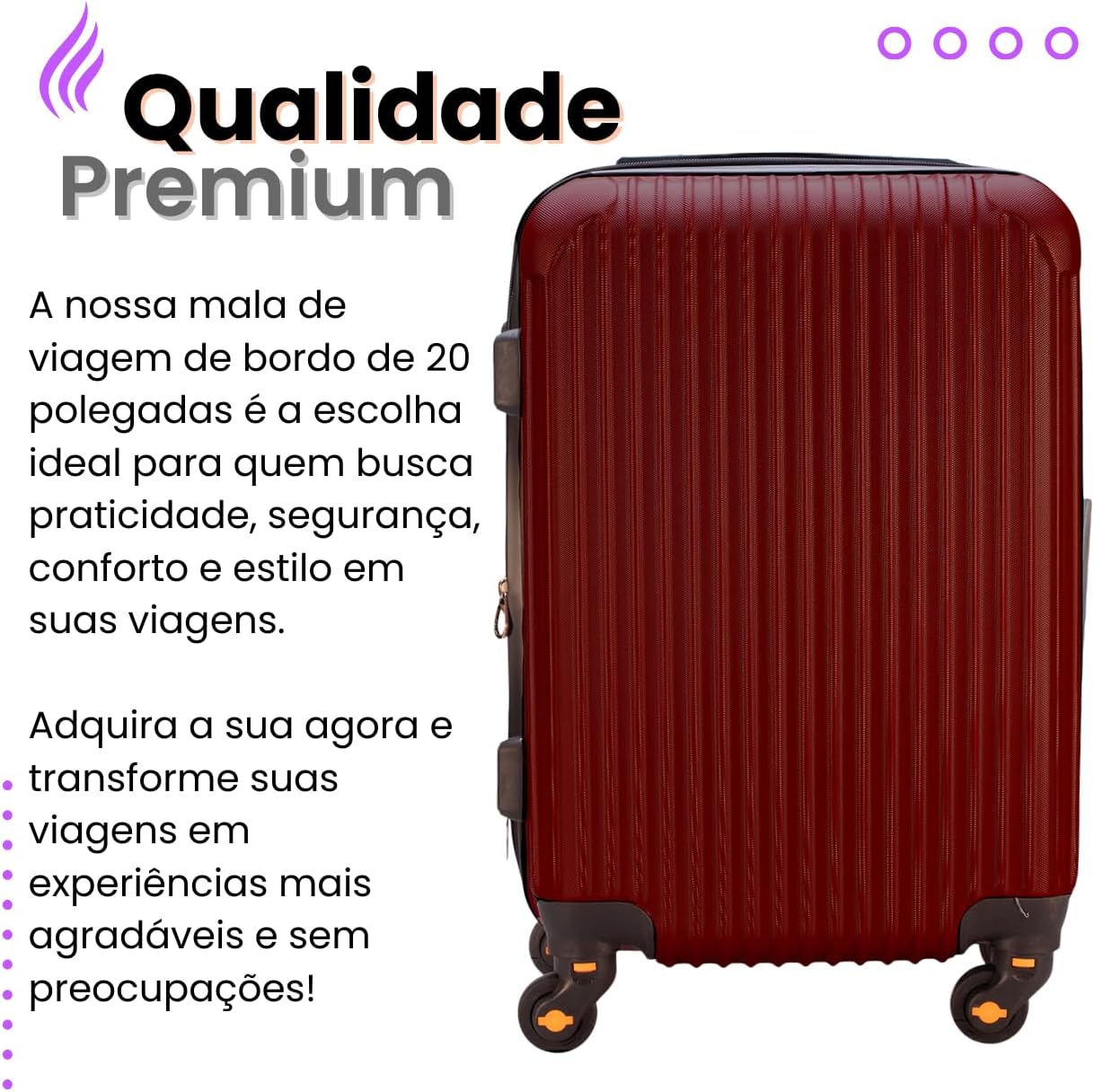 Mala de Viagem de Bordo Abs 10kg Expansiva ANAC 360 Graus com Senha (Vinho)