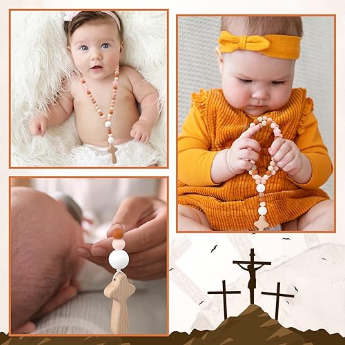 Miniatura 5 de Misdary Rosario para Bebé Bautizo Regalo Silicona Dios Bendiga Niños Primer Rosario con Cruz Suministro de Fiesta de Bautizo de 1er Año para Baby