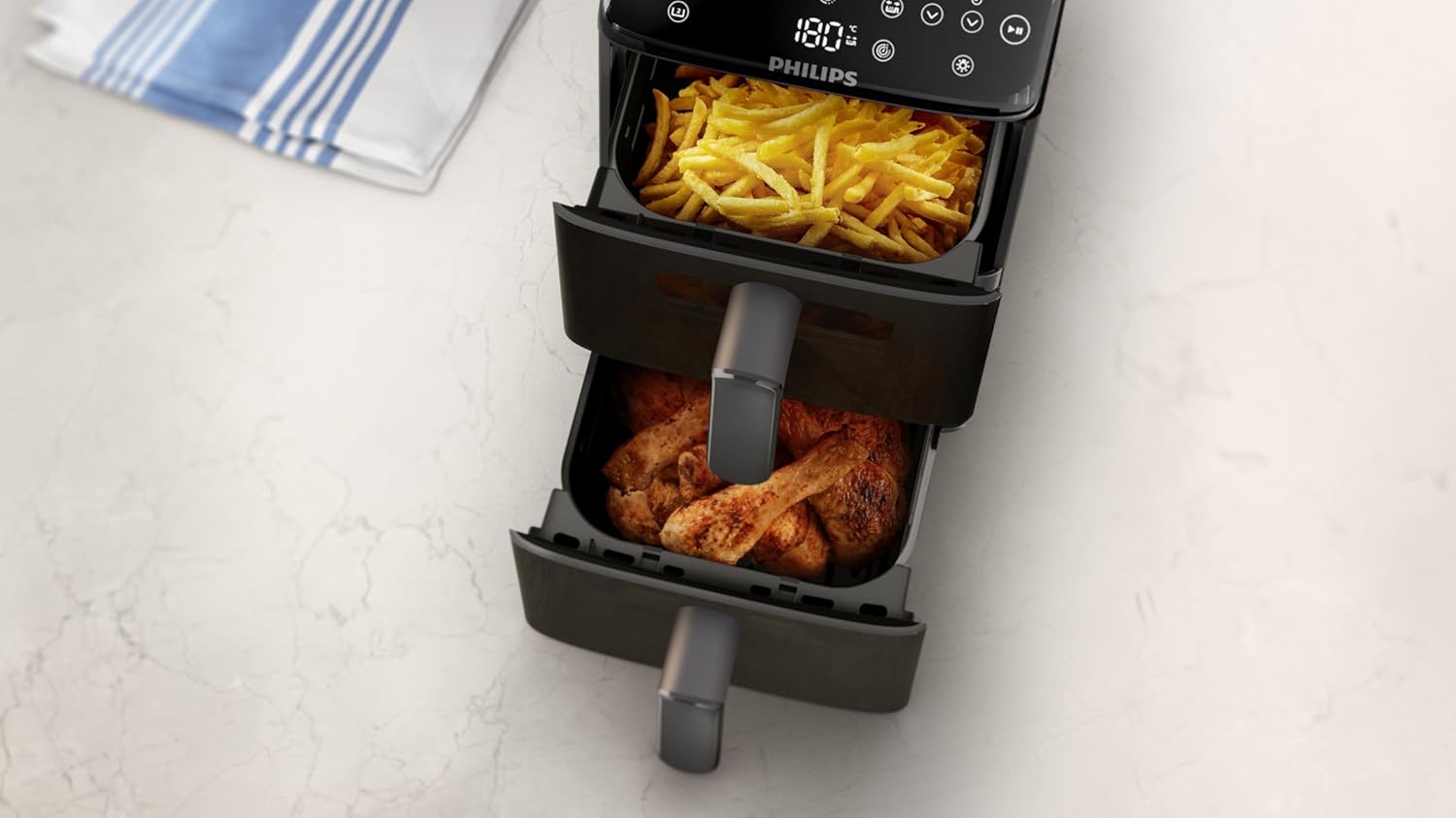 مقلاة هوائية مزدوجة السلة، 5 لتر + 5 لتر، 2 درج سلة مكدس، 6 وظ... - view 7