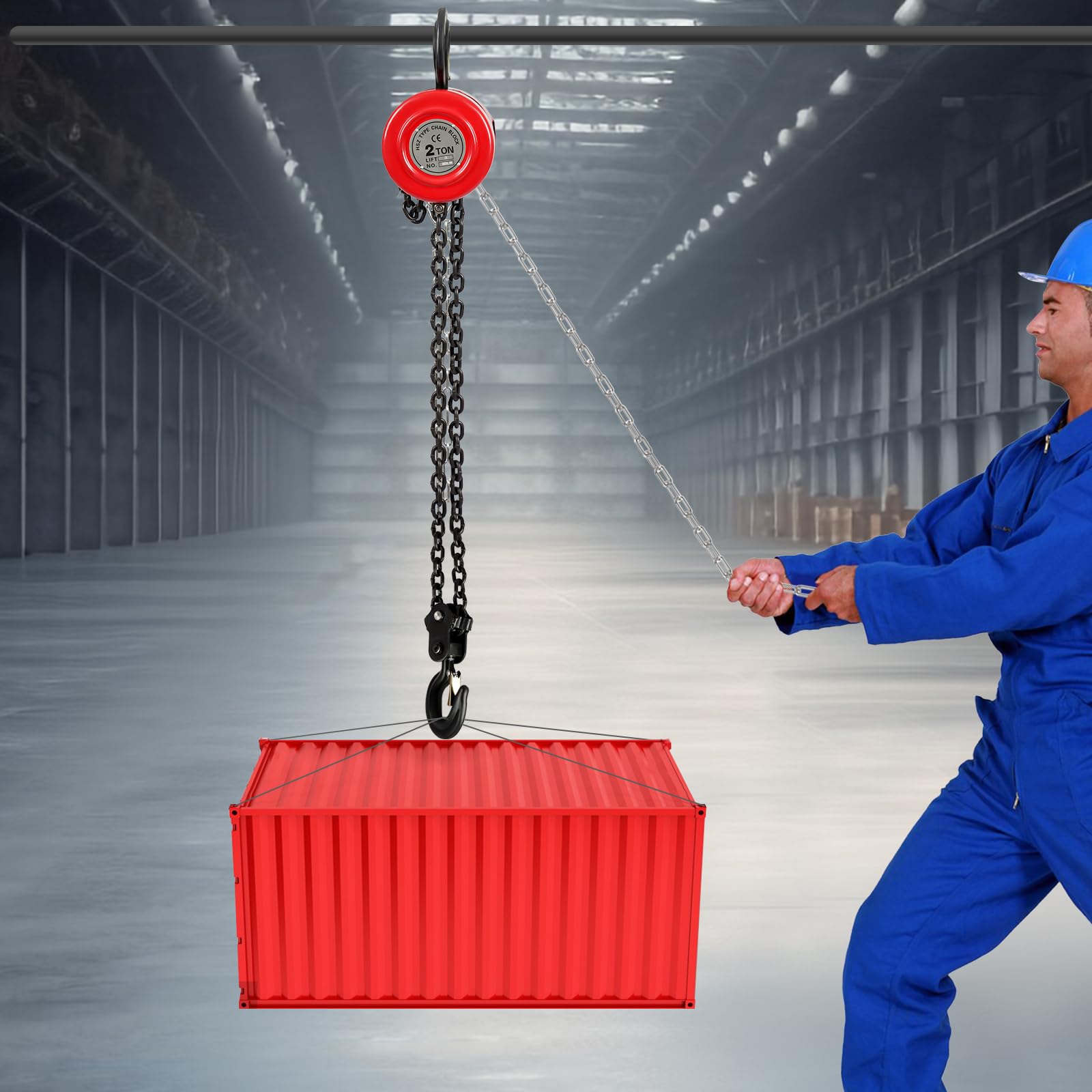 Paranco a catena 2T, altezza di sollevamento fino a 3 metri, con gancio girevole a 360°, paranco a mano, per fabbriche, fattorie, garage