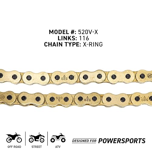 Vista 77 de Niche - Cadena de transmisión prémium sin junta tórica de alta resistencia con enlace maestro para motocicletas y ATVs 520V-X, Gris