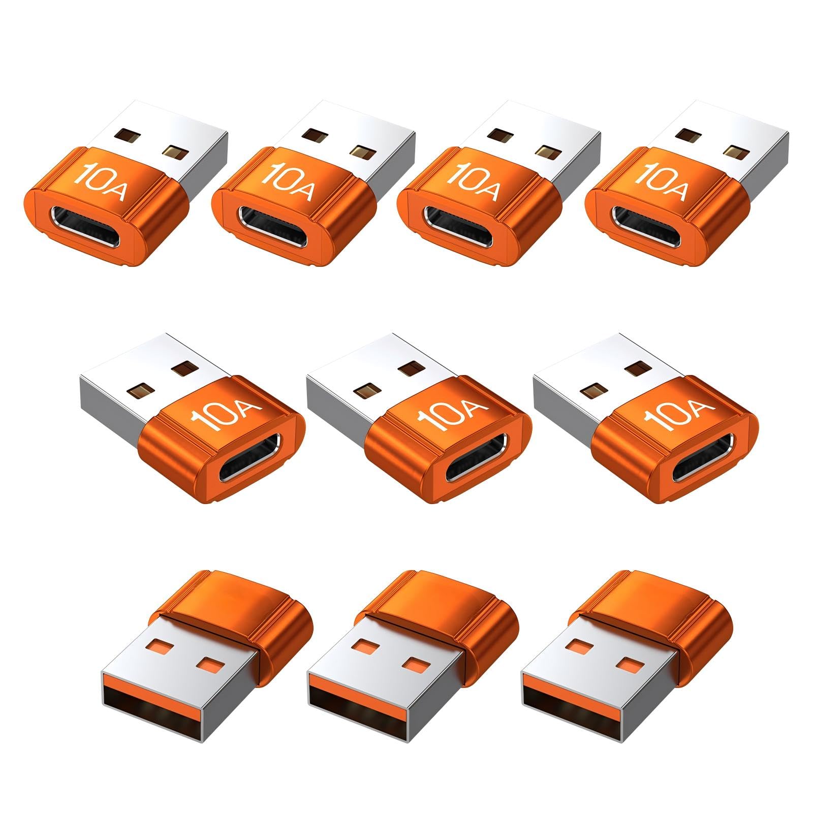 USB to USB C Adapter 10 Pack,10A 200W Fast Charging Data Transfer