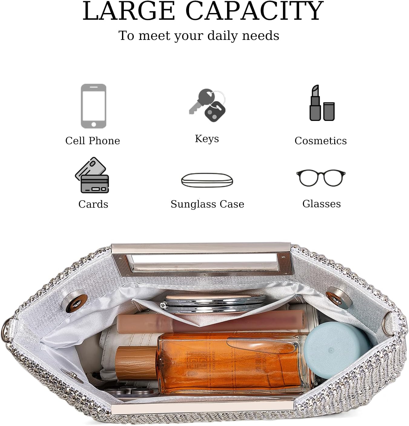 Womens Top Handle Clutch Purses, Sparkly Rhinestone Glitter Evening Handbag Shoulder Crossbody bag for Wedding Prom Party - Image 5