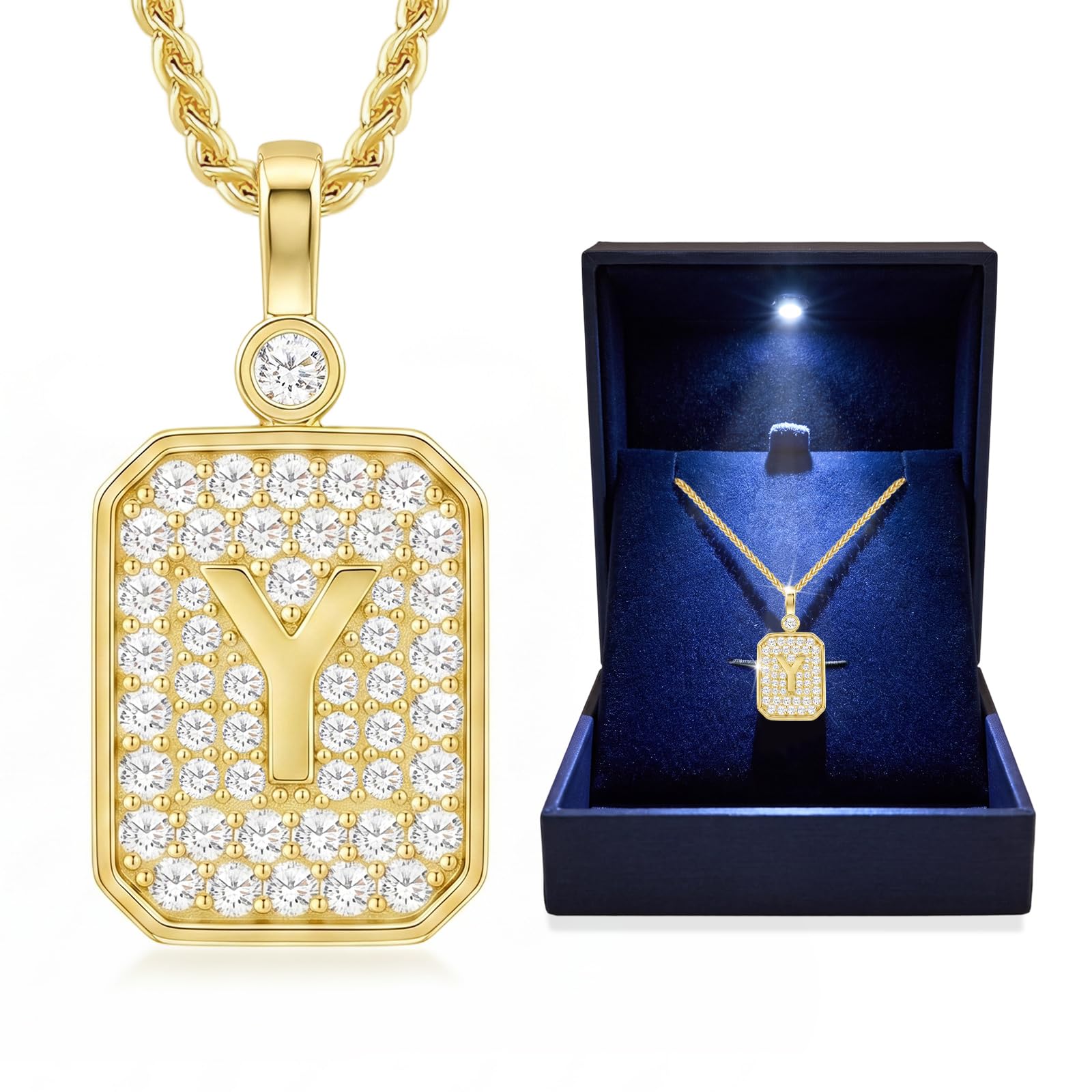 18K Gold Plated Initial Necklace with LED box