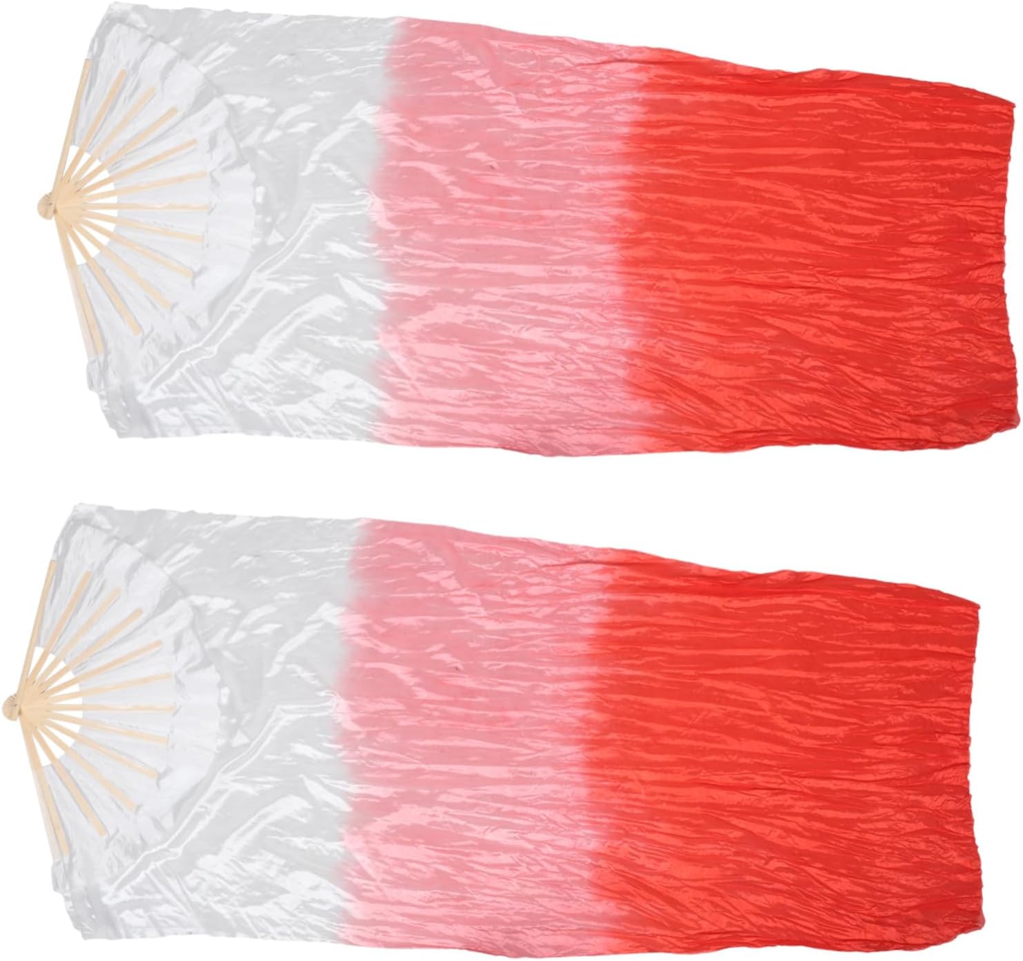 POPETPOP 2pcs Lightweight Fabric Dance Fans for Stage Shows, Colorful Gradient Long Belly Dance Veil Fans with Frame, for Large Outdoor Performances