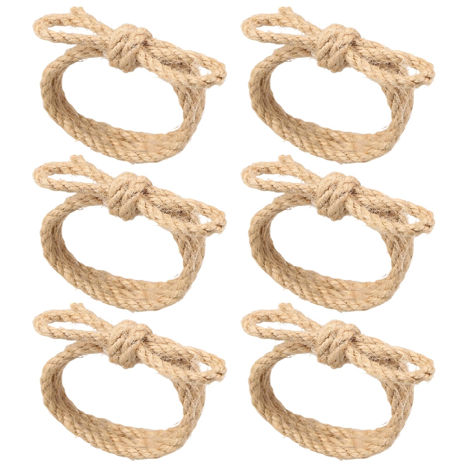 6 Pcs Jute Rope Bow Napkin Rings Handmade Burlap Serviette Holders